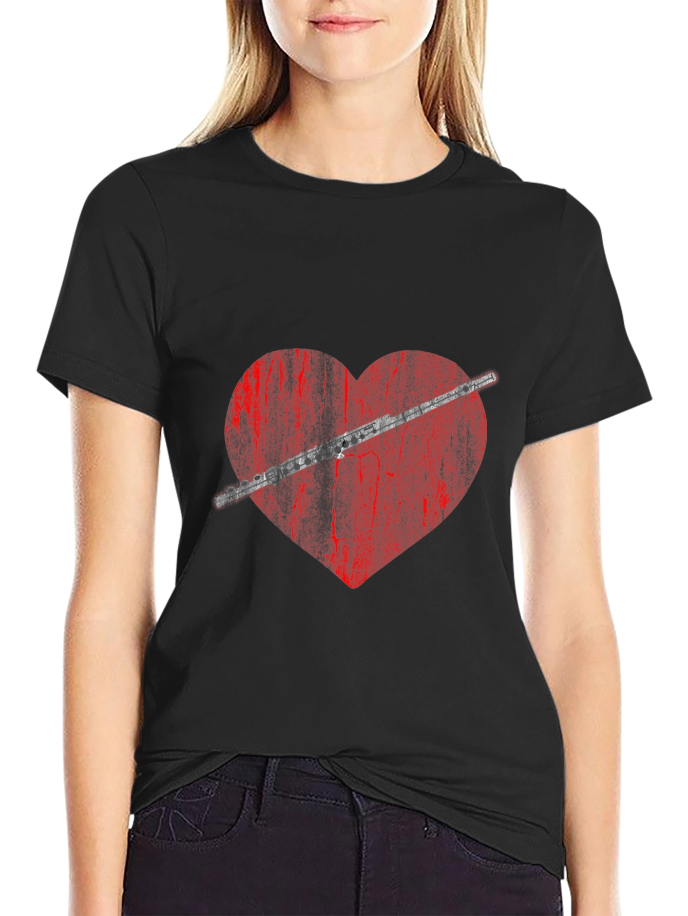 Flute Heart Graphic Tee - Music Lover Shirt