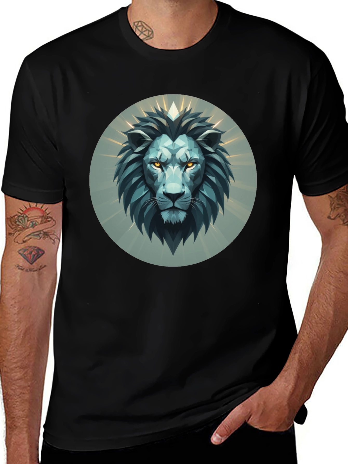 Geometric Lion Head Graphic Tee - Modern Design