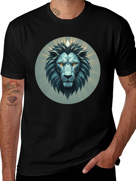Geometric Lion Head Graphic Tee - Modern Design