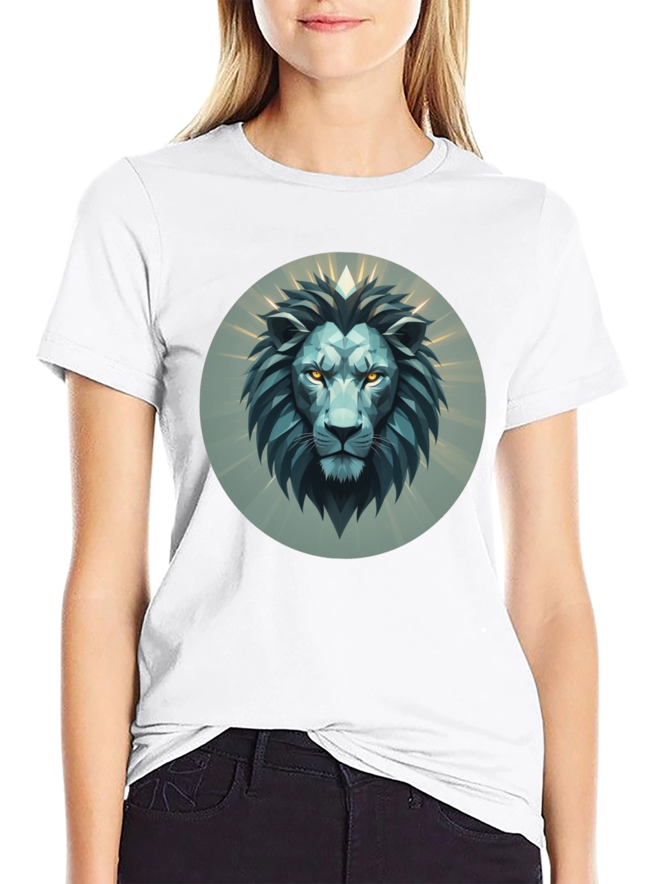 Geometric Lion Head Graphic Tee - Modern Design