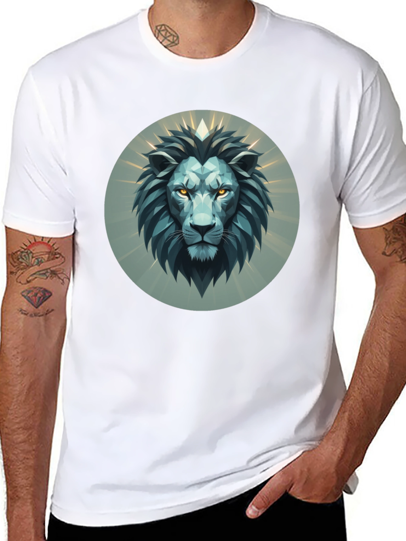 Geometric Lion Head Graphic Tee - Modern Design