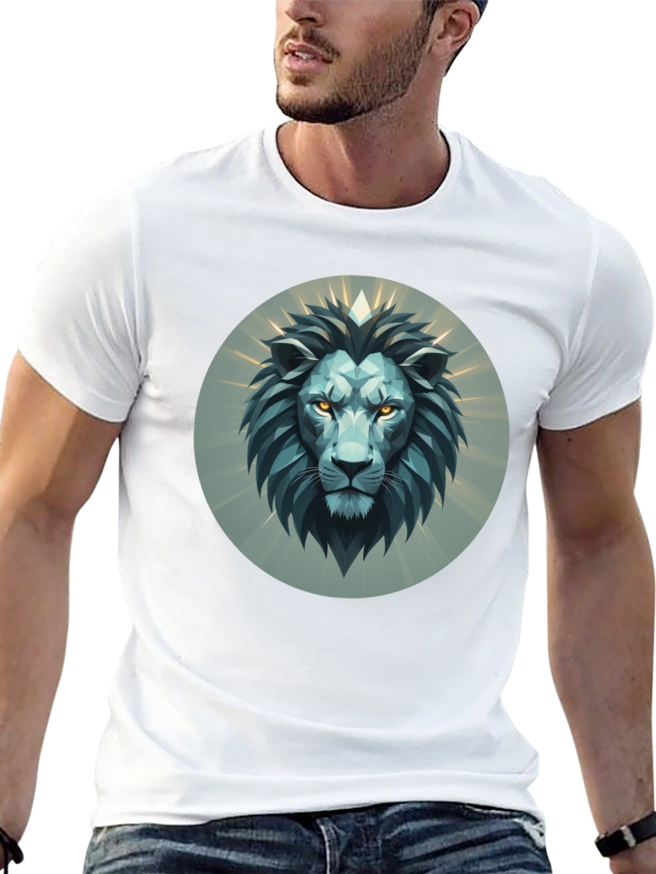 Geometric Lion Head Graphic Tee - Modern Design