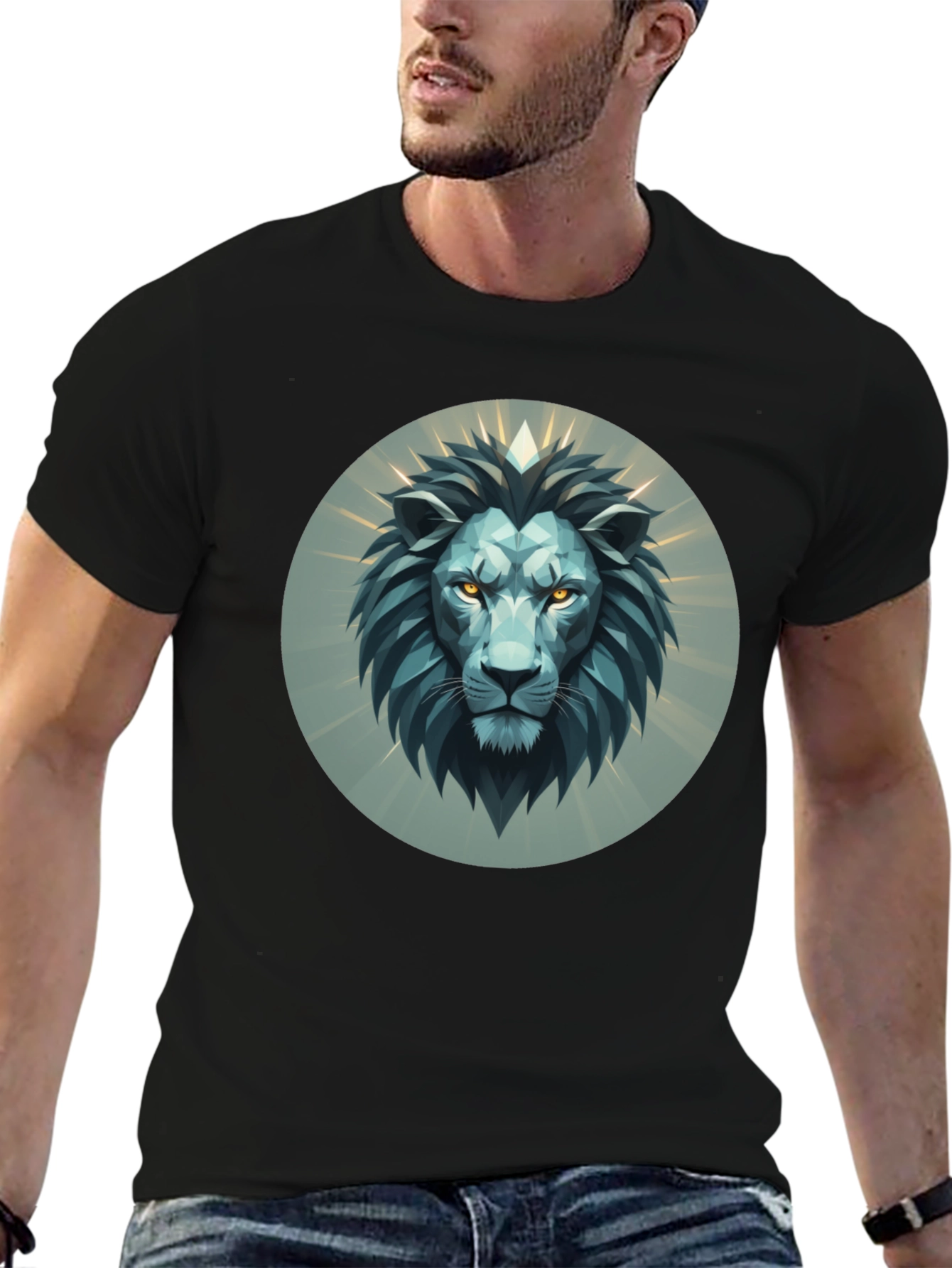 Geometric Lion Head Graphic Tee - Modern Design