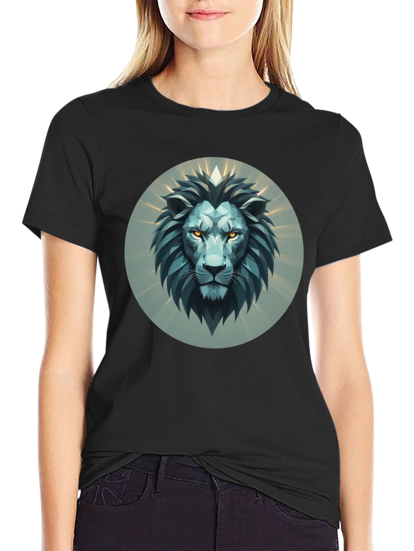 Geometric Lion Head Graphic Tee - Modern Design
