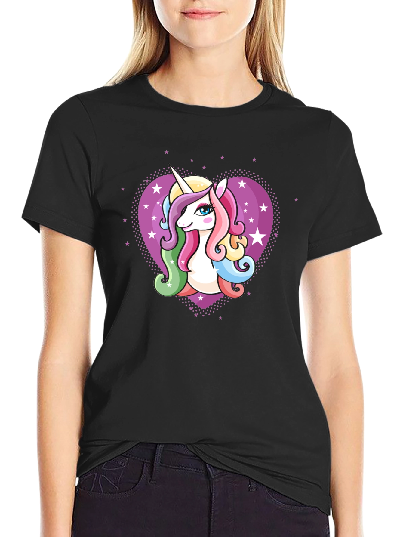 Unicorn Heart Graphic Black T-Shirt