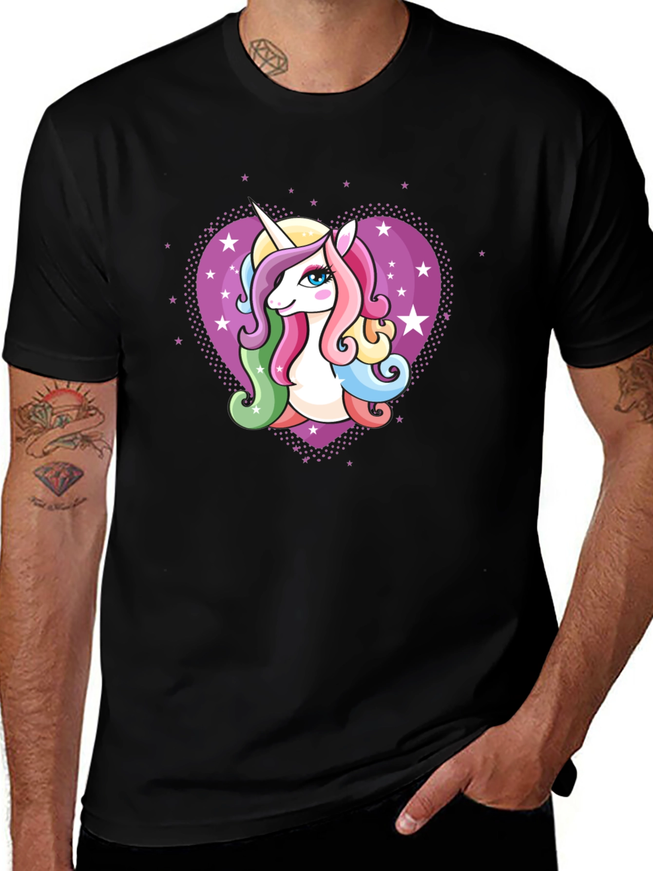Unicorn Heart Graphic Black T-Shirt