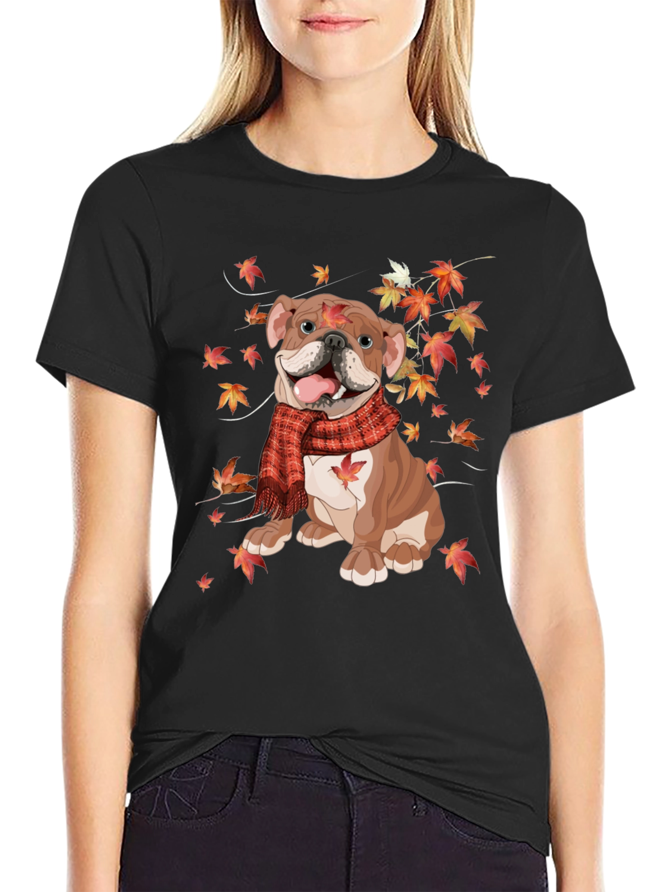 Autumn Bulldog T-Shirt - Cozy Fall Vibes