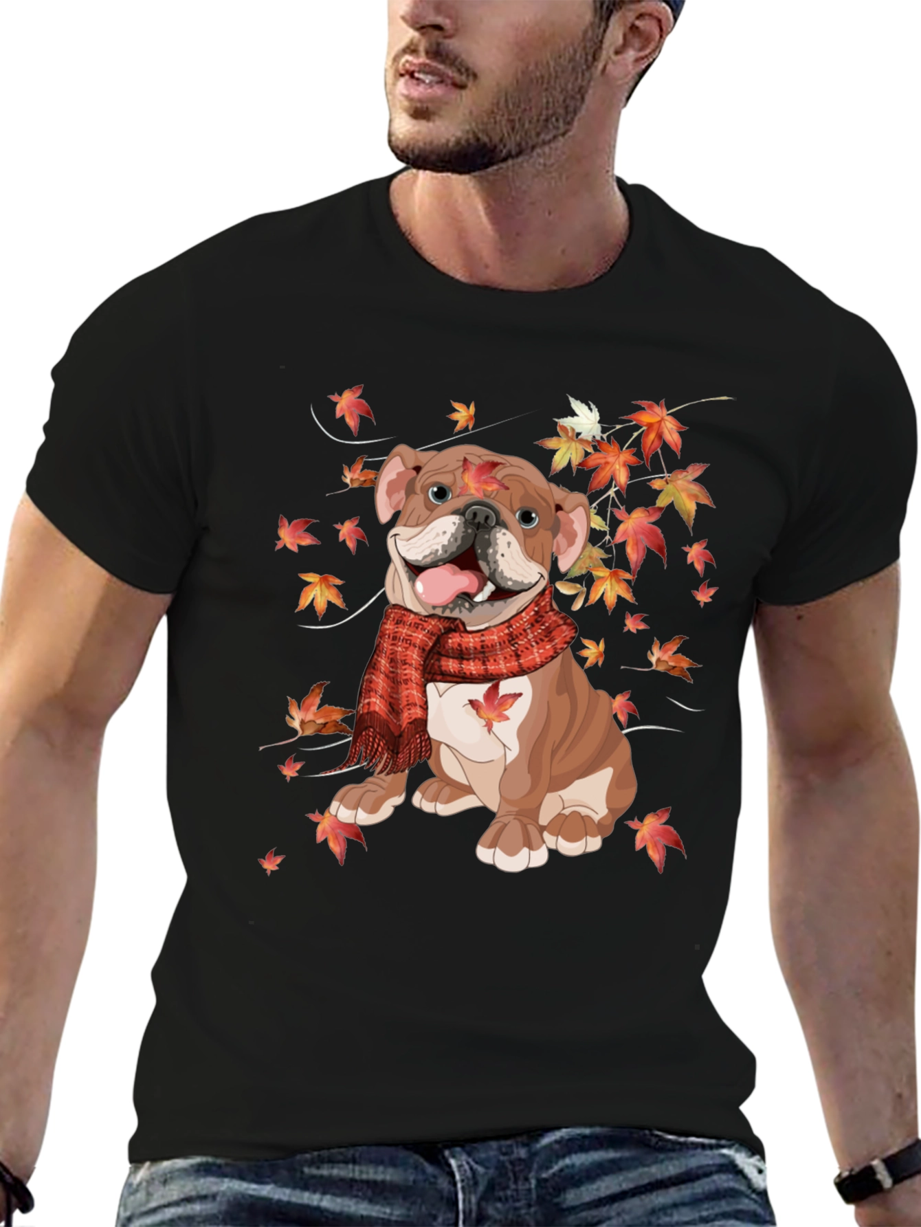 Autumn Bulldog T-Shirt - Cozy Fall Vibes