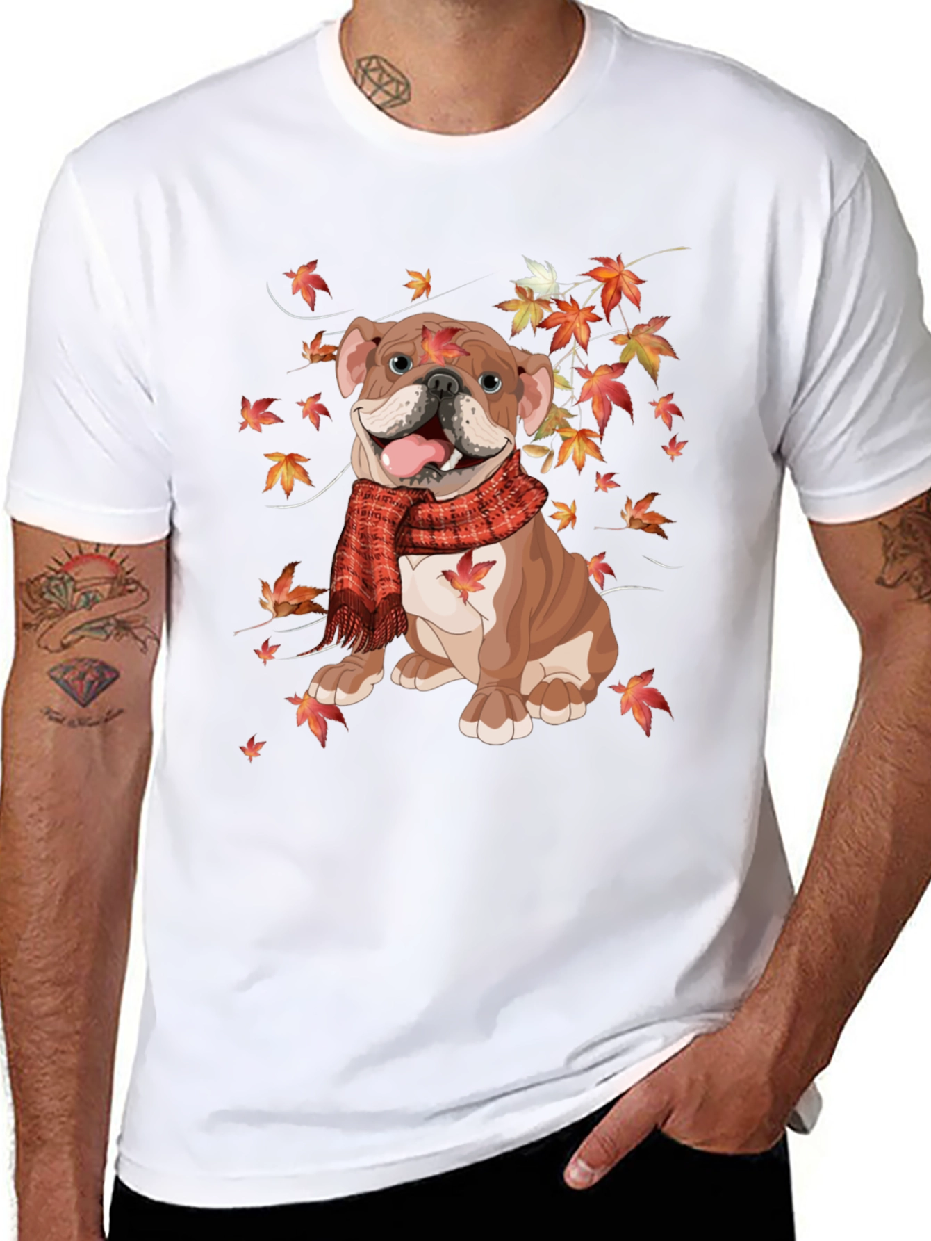 Autumn Bulldog T-Shirt - Cozy Fall Vibes