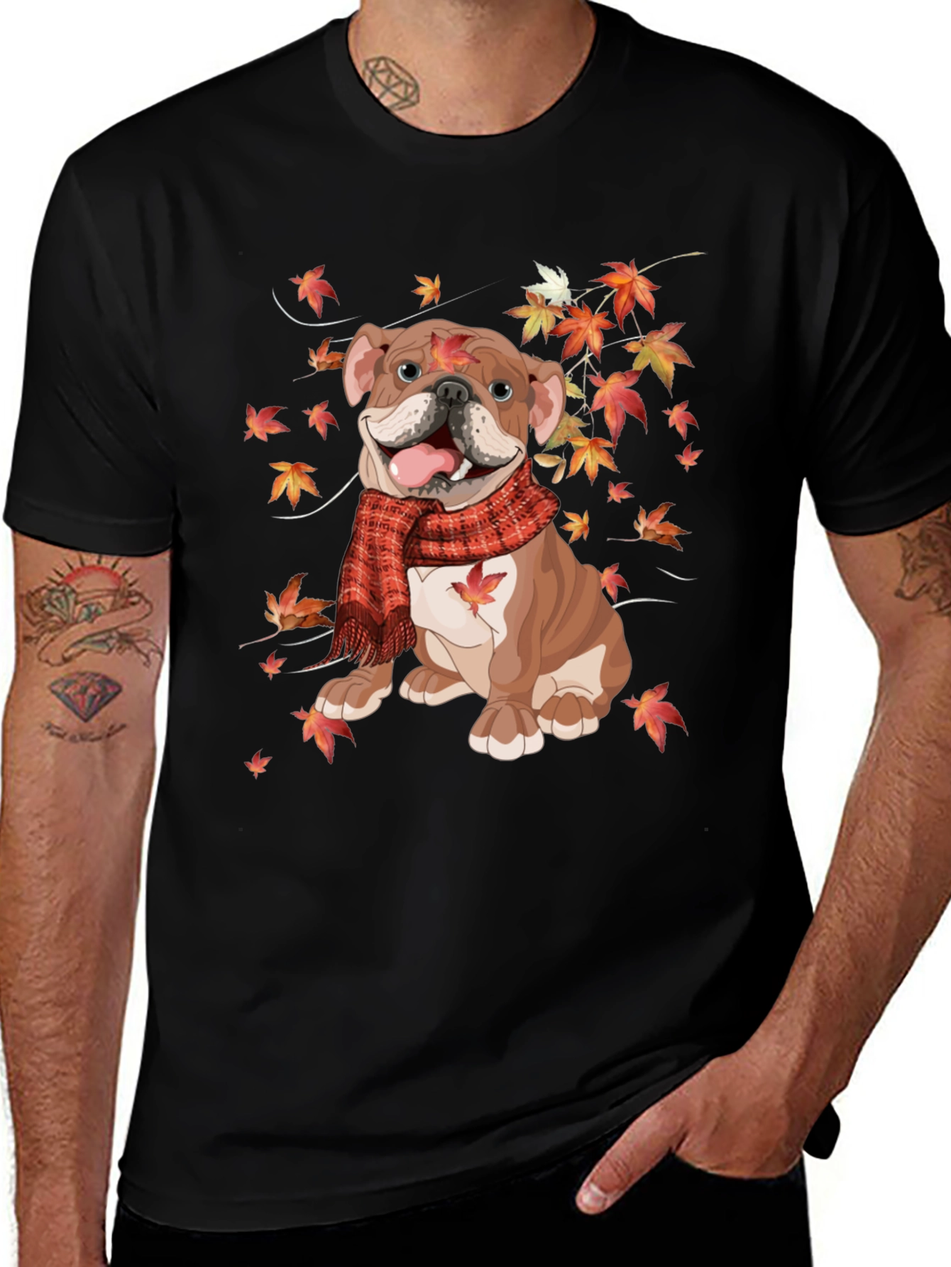 Autumn Bulldog T-Shirt - Cozy Fall Vibes