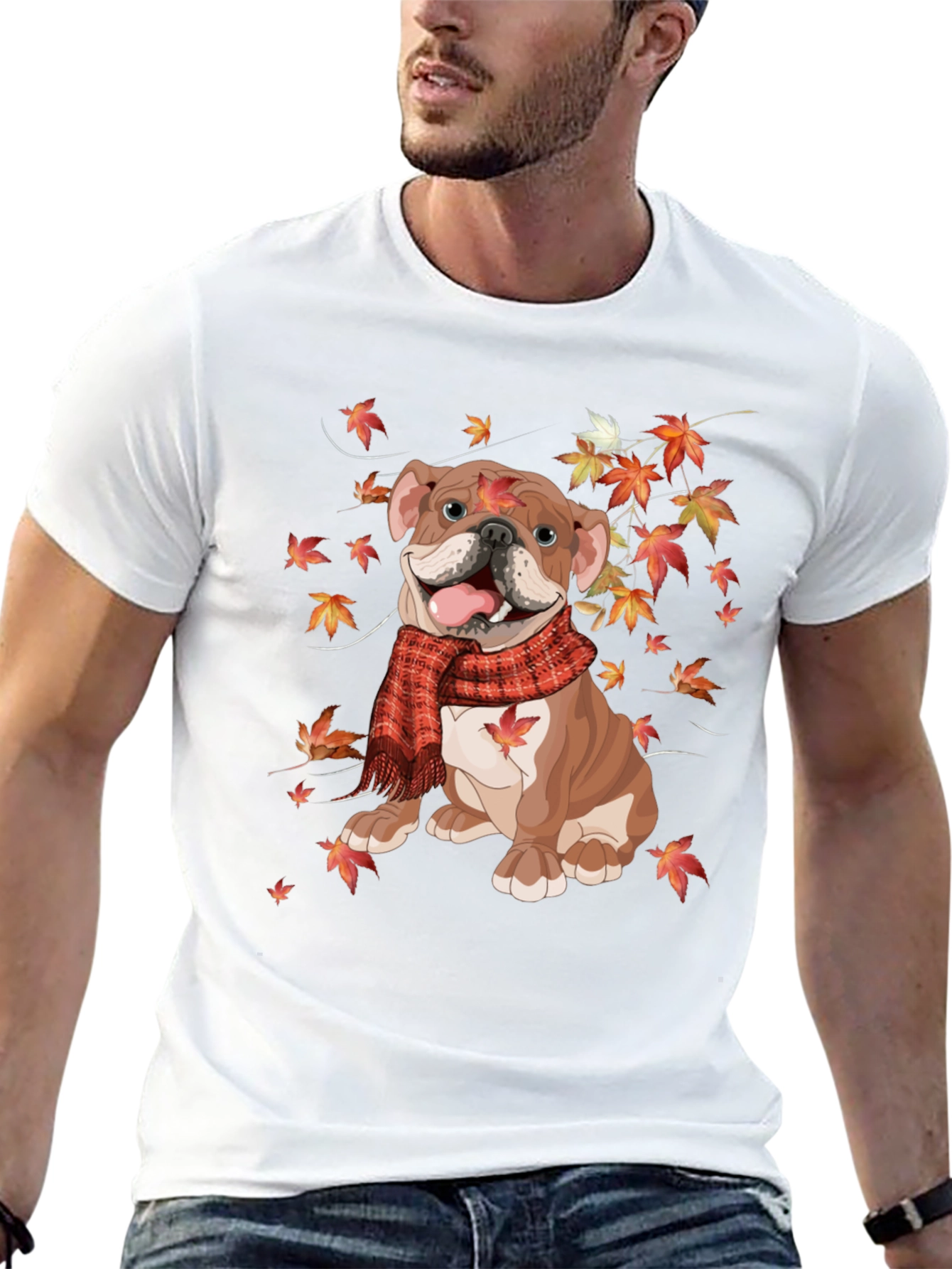 Autumn Bulldog T-Shirt - Cozy Fall Vibes