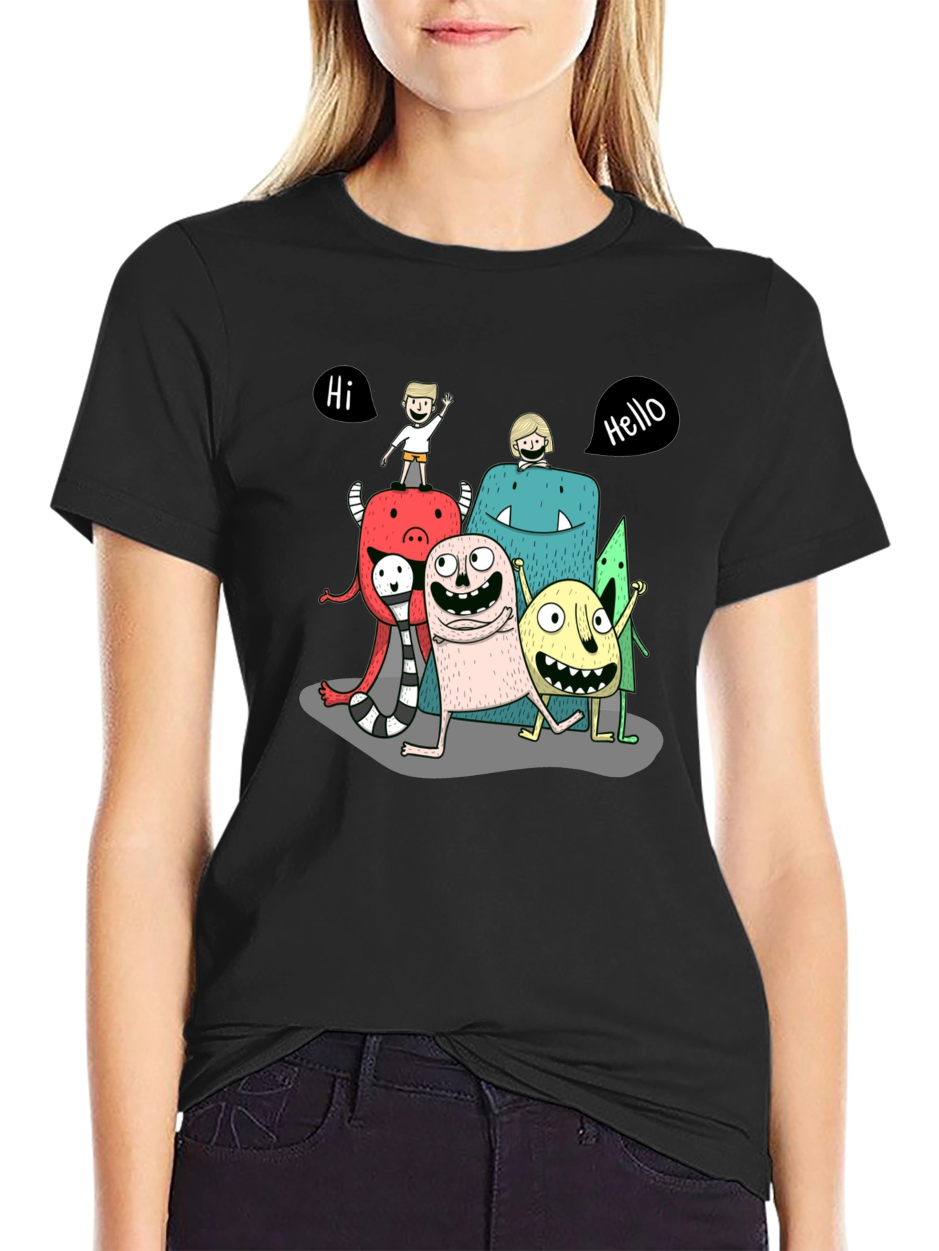 Monster Crew Graphic Print Black T-Shirt