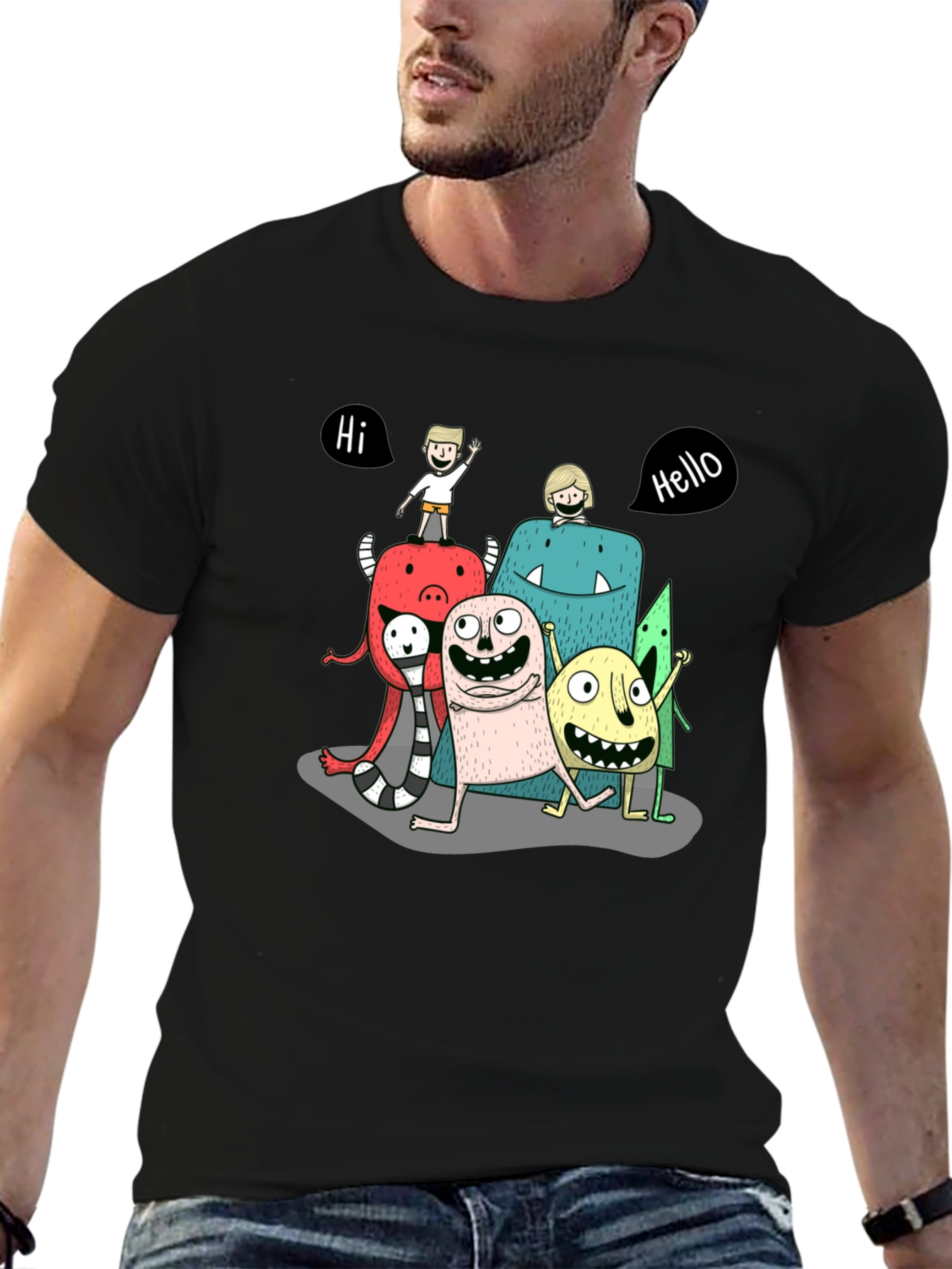Monster Crew Graphic Print Black T-Shirt