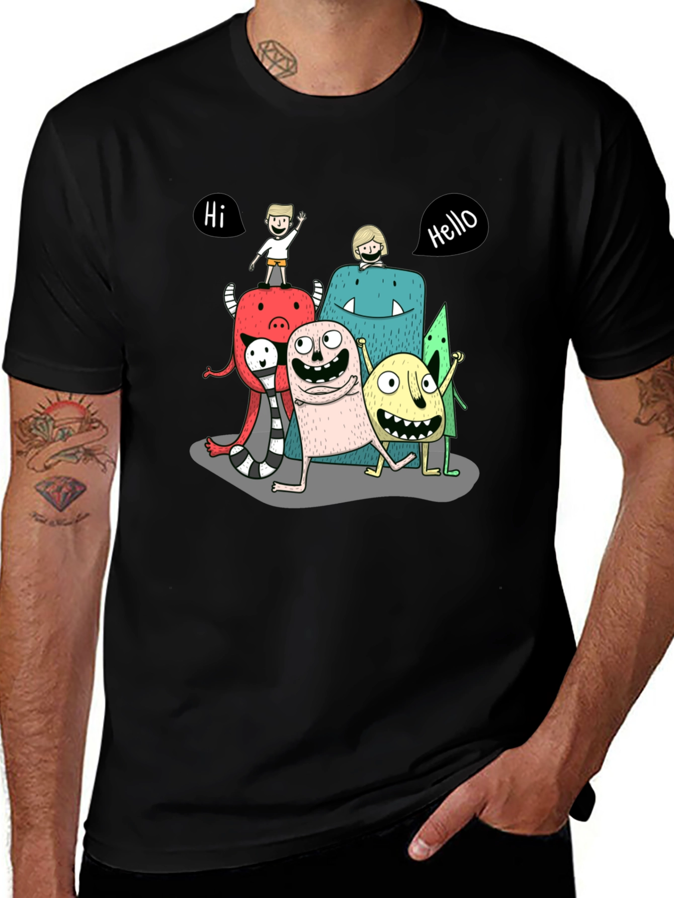 Monster Crew Graphic Print Black T-Shirt