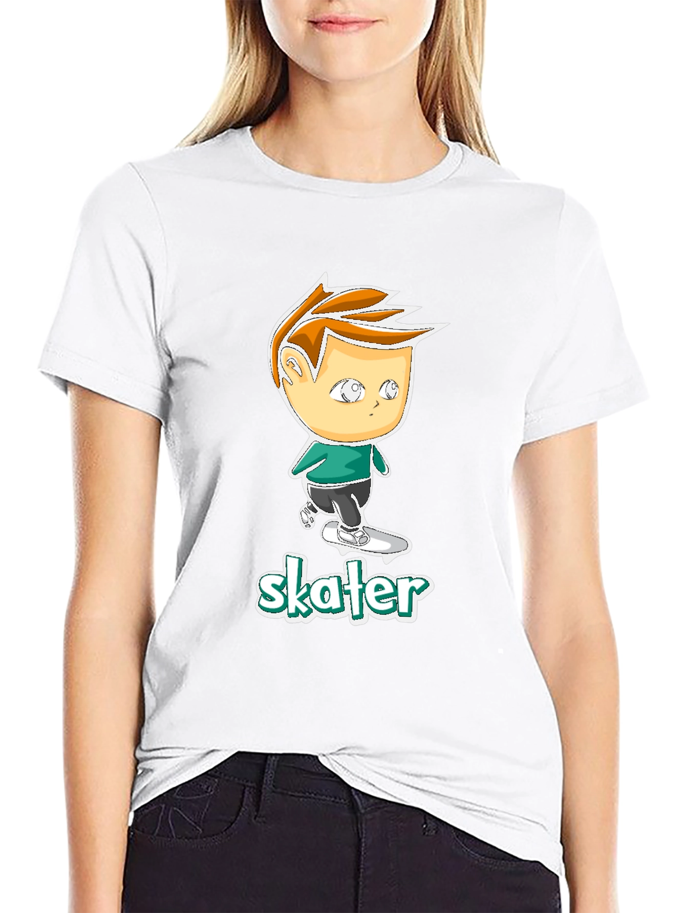 Cool Skater Boy Cartoon Black T-Shirt