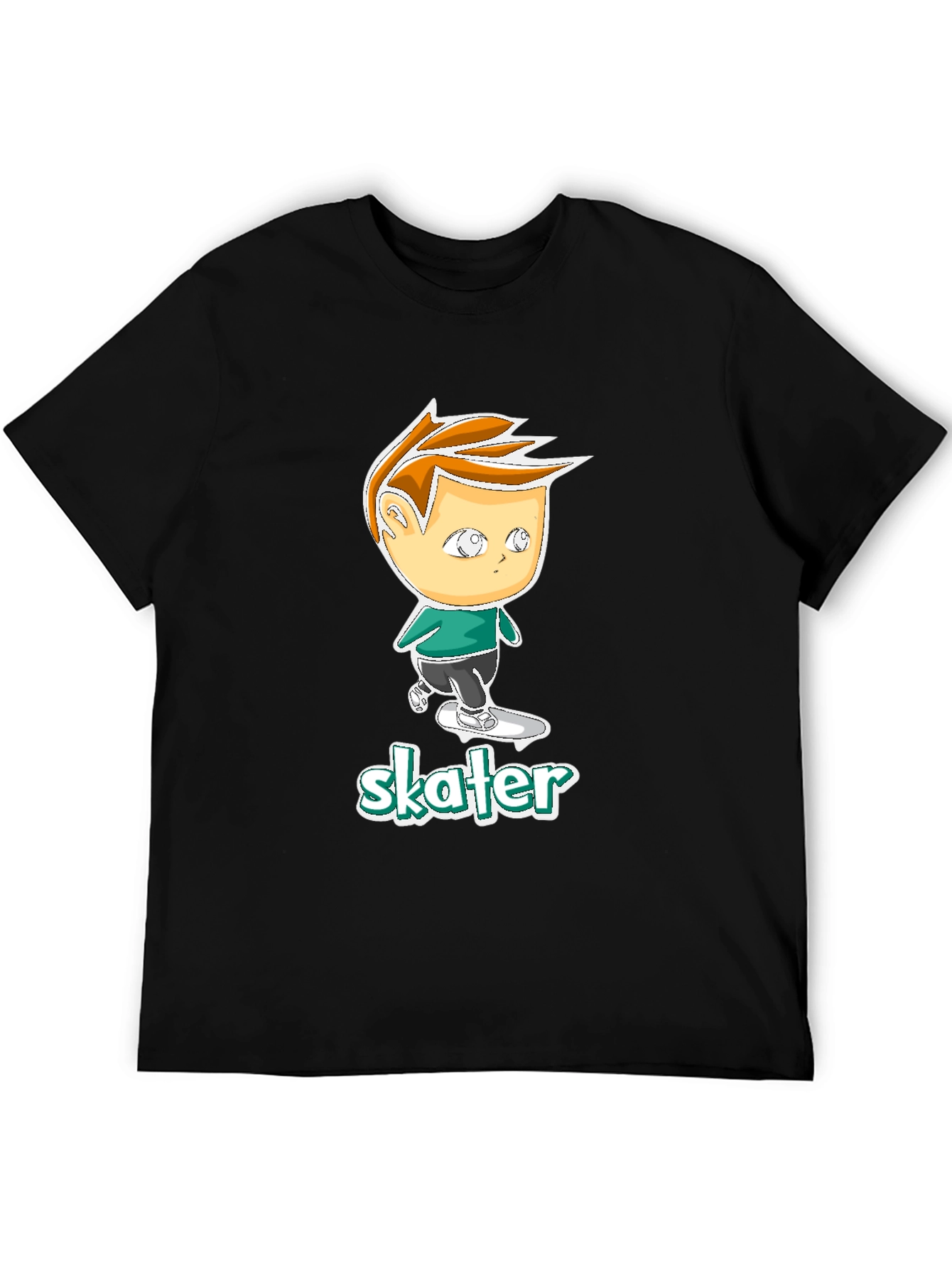 Cool Skater Boy Cartoon Black T-Shirt