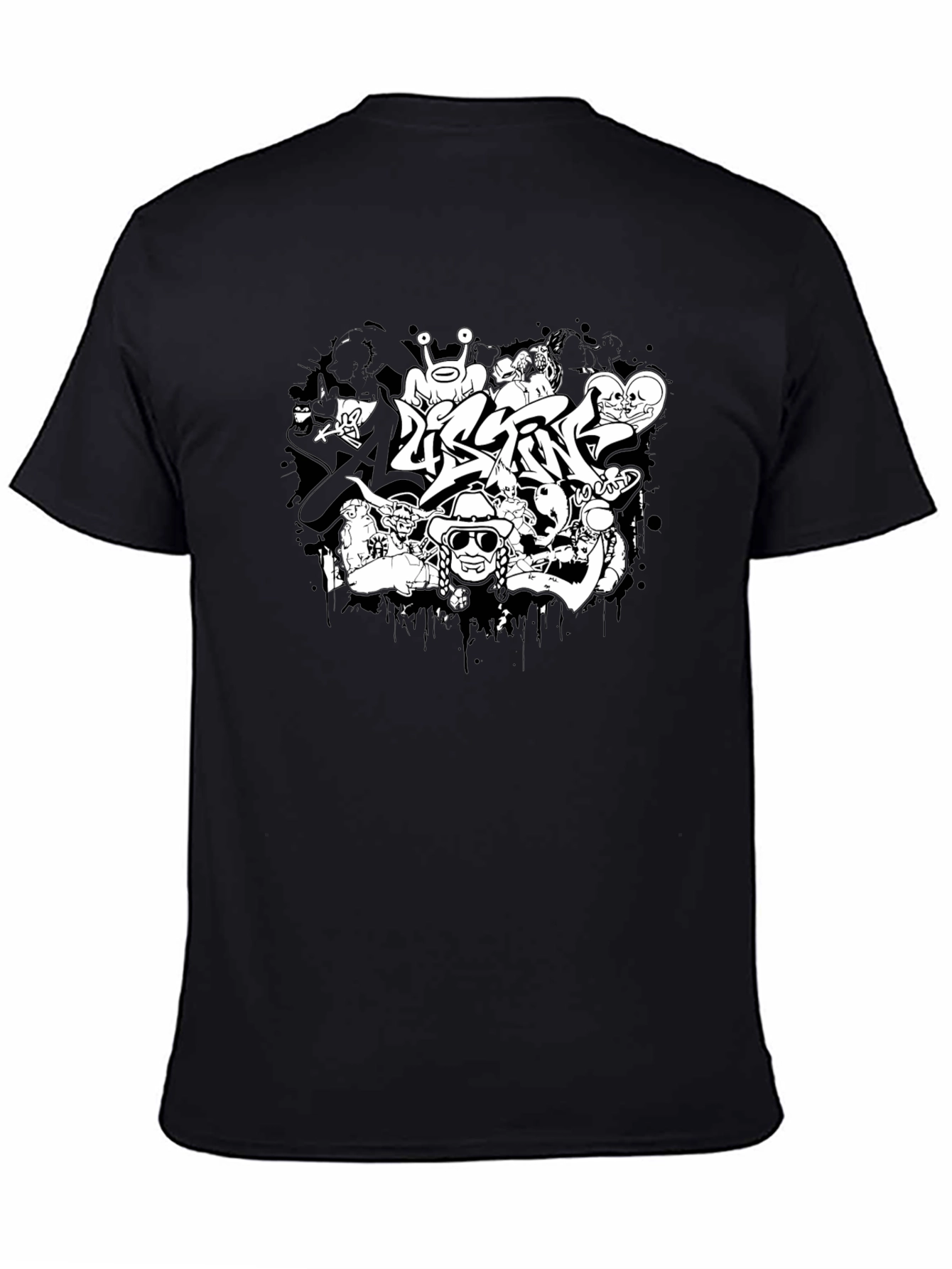 Black Graphic Print Tee - Unique Graffiti Design