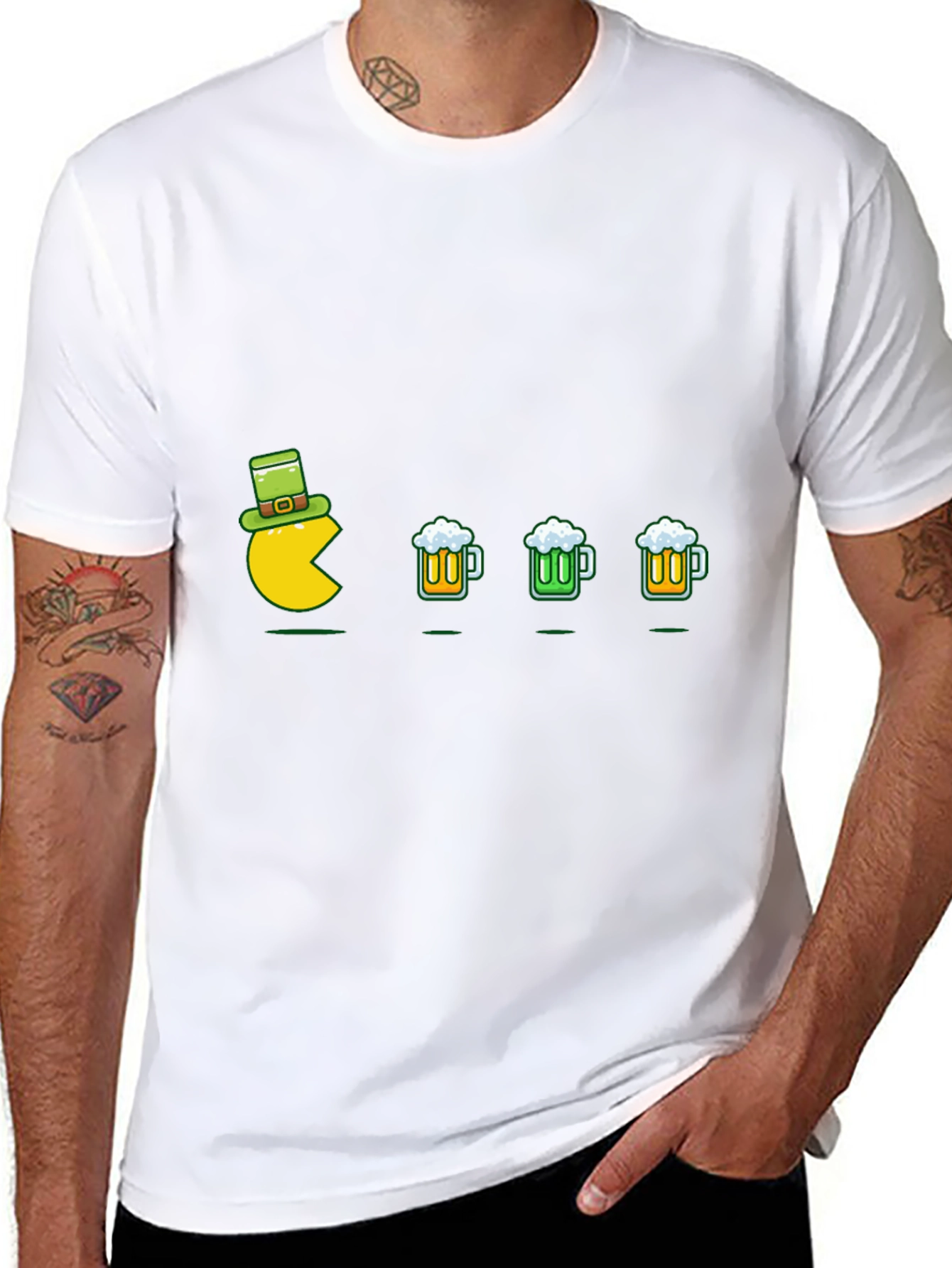 St. Patricks Day Gamer T-Shirt - Pacman Eats Beer