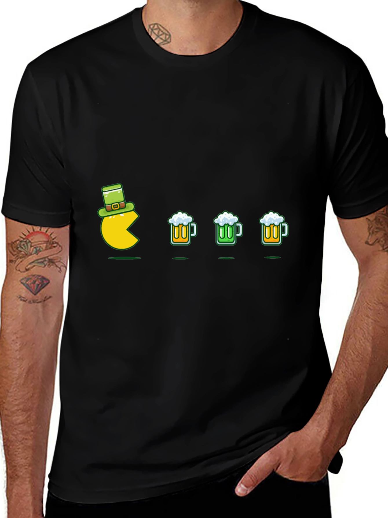 St. Patricks Day Gamer T-Shirt - Pacman Eats Beer