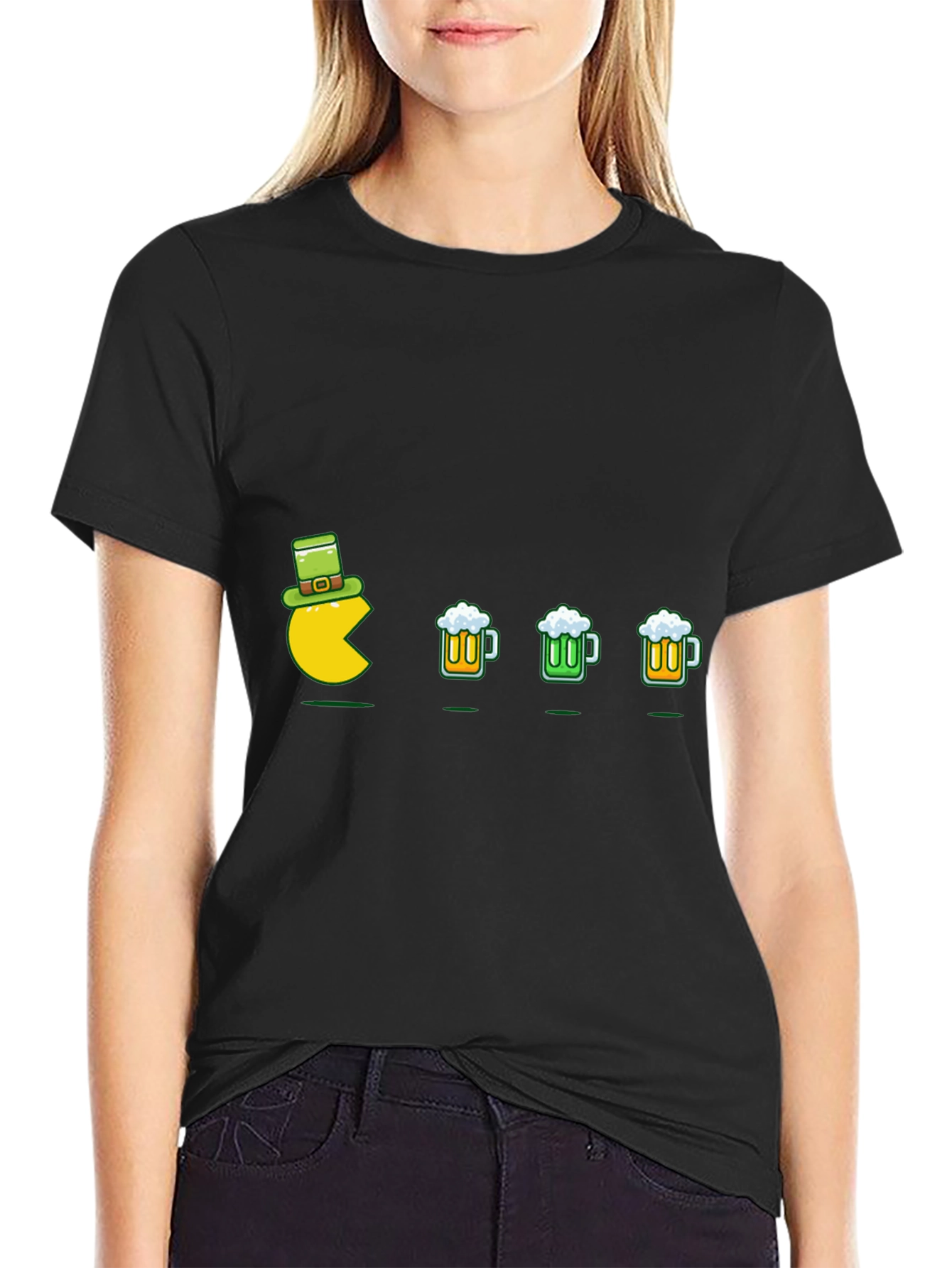 St. Patricks Day Gamer T-Shirt - Pacman Eats Beer