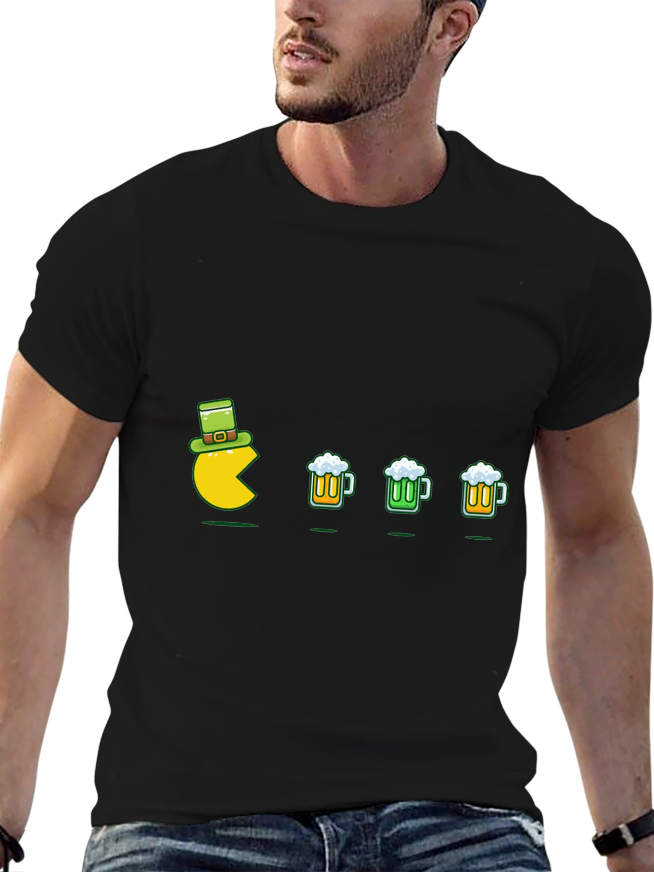 St. Patricks Day Gamer T-Shirt - Pacman Eats Beer