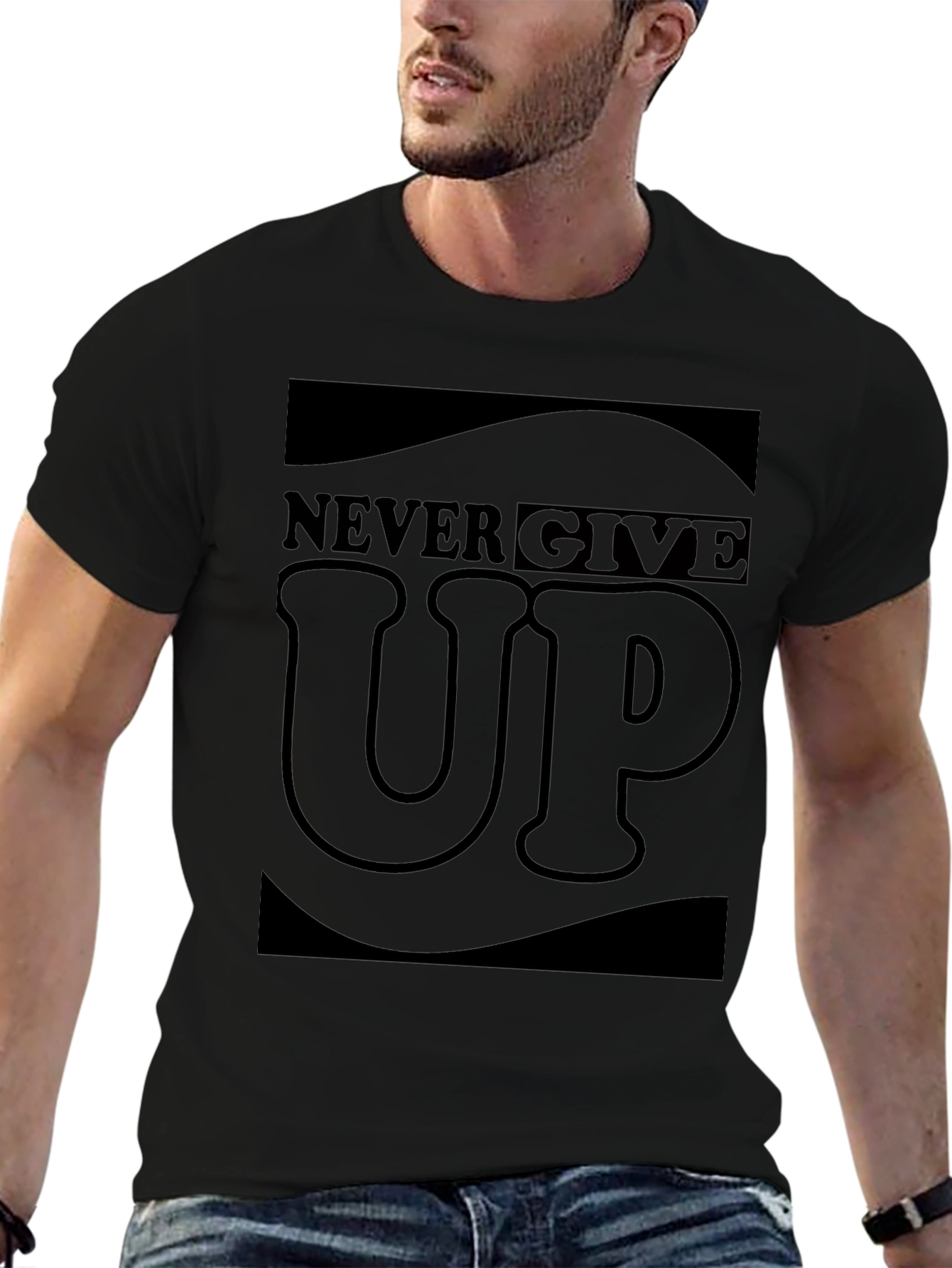 Never Give Up Graphic T-Shirt - Motivational Black Tee
