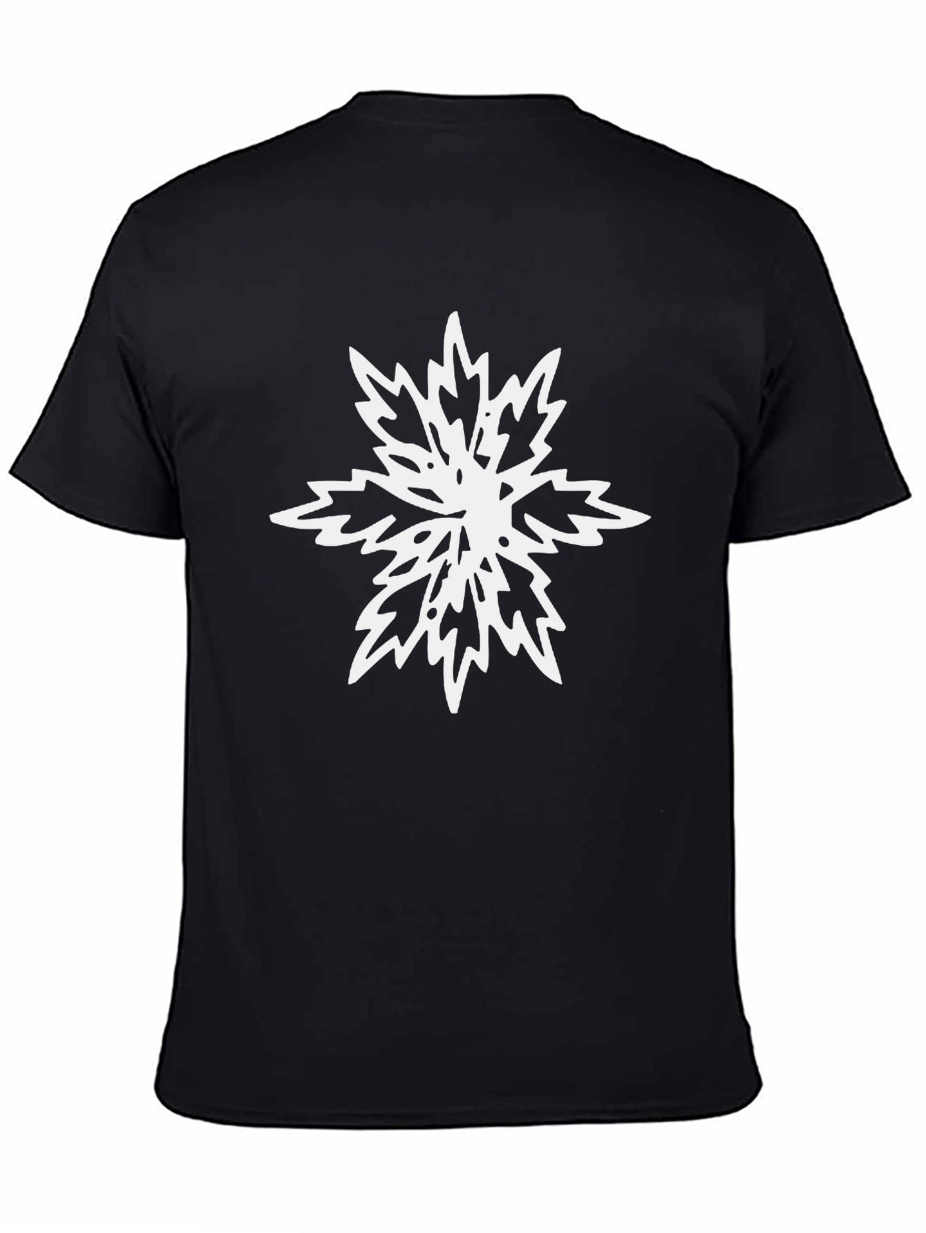 Black Tee with White Abstract Snowflake Design