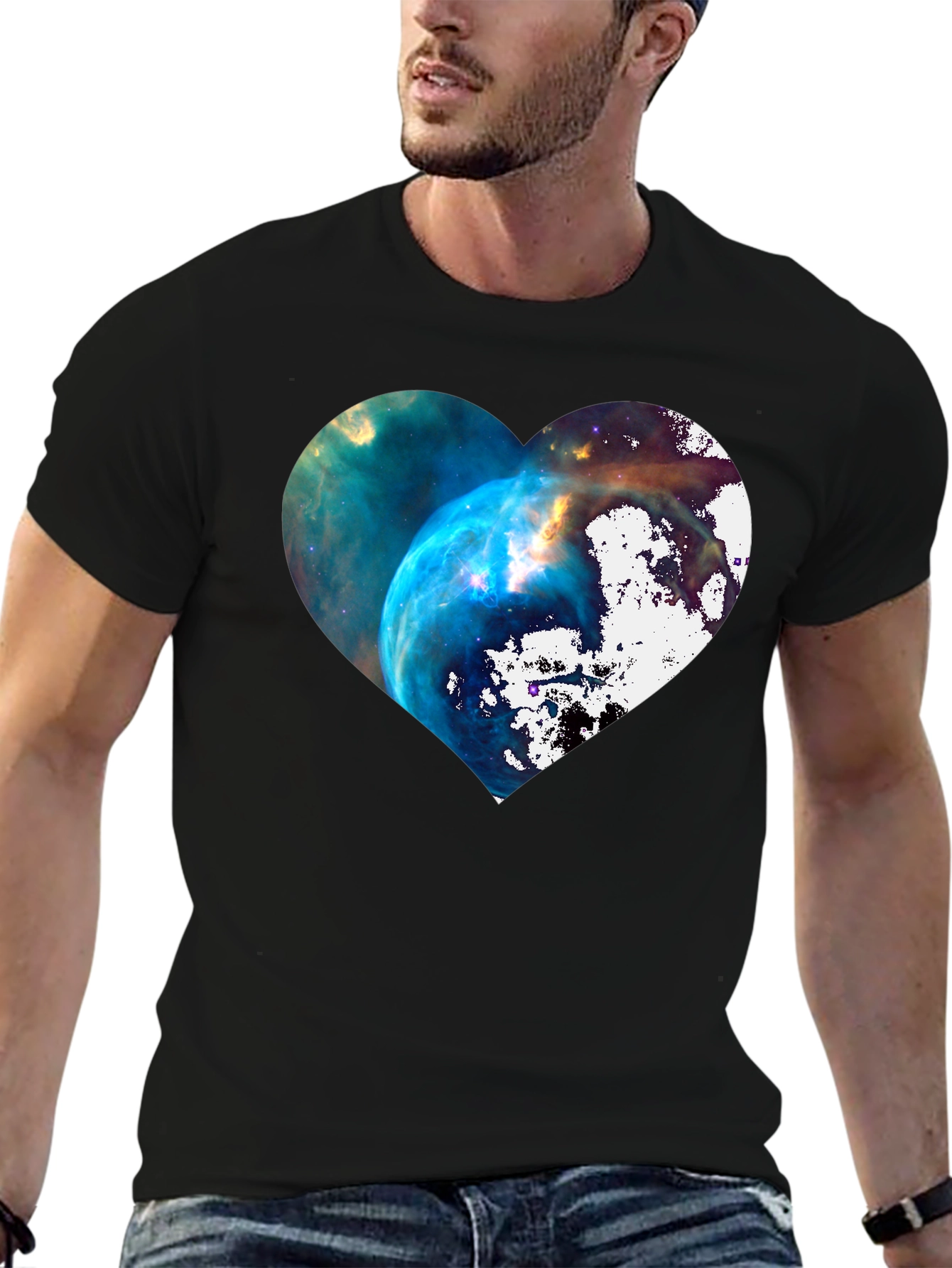 Galaxy Heart Graphic Black T-Shirt