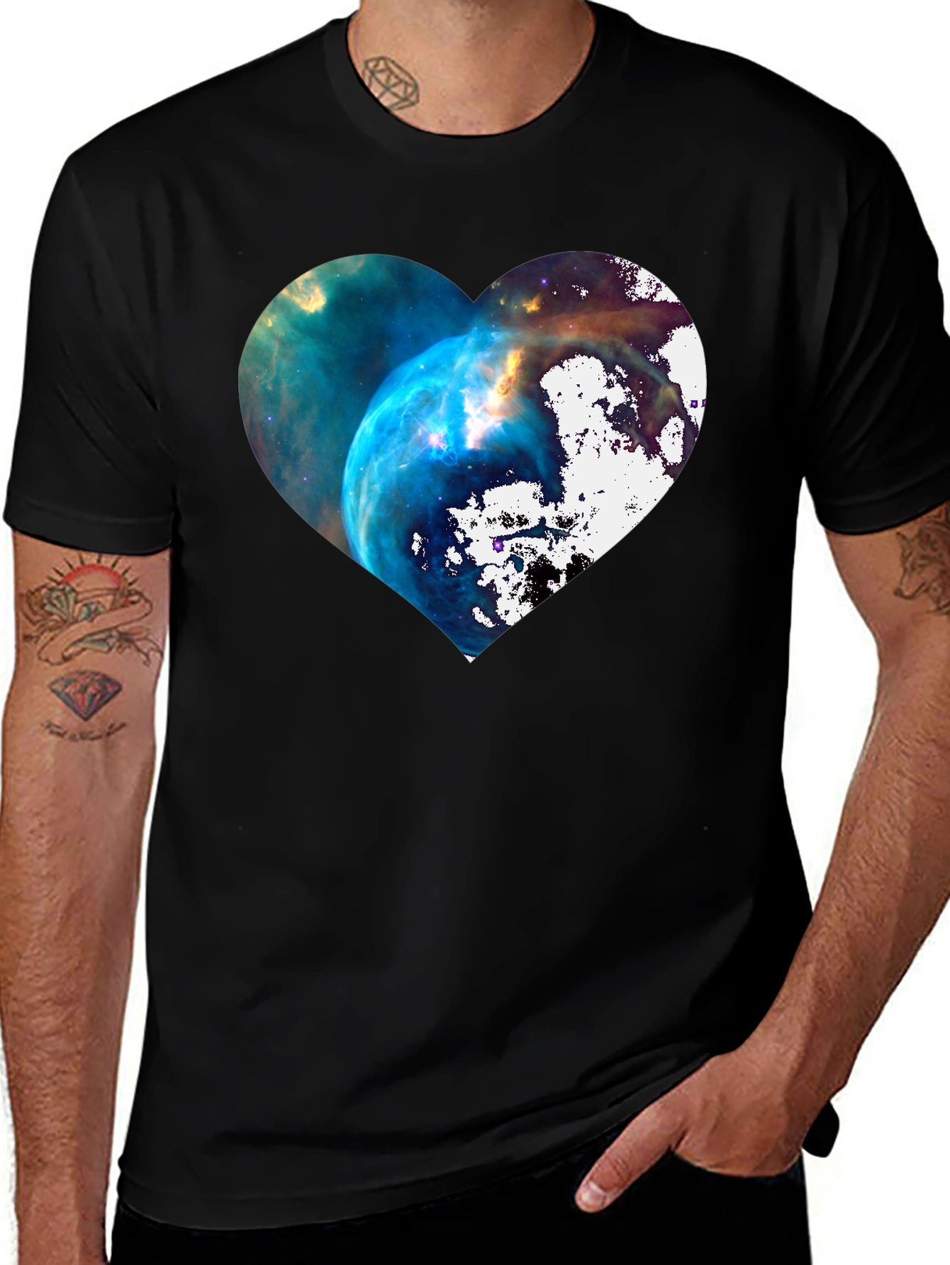 Galaxy Heart Graphic Black T-Shirt