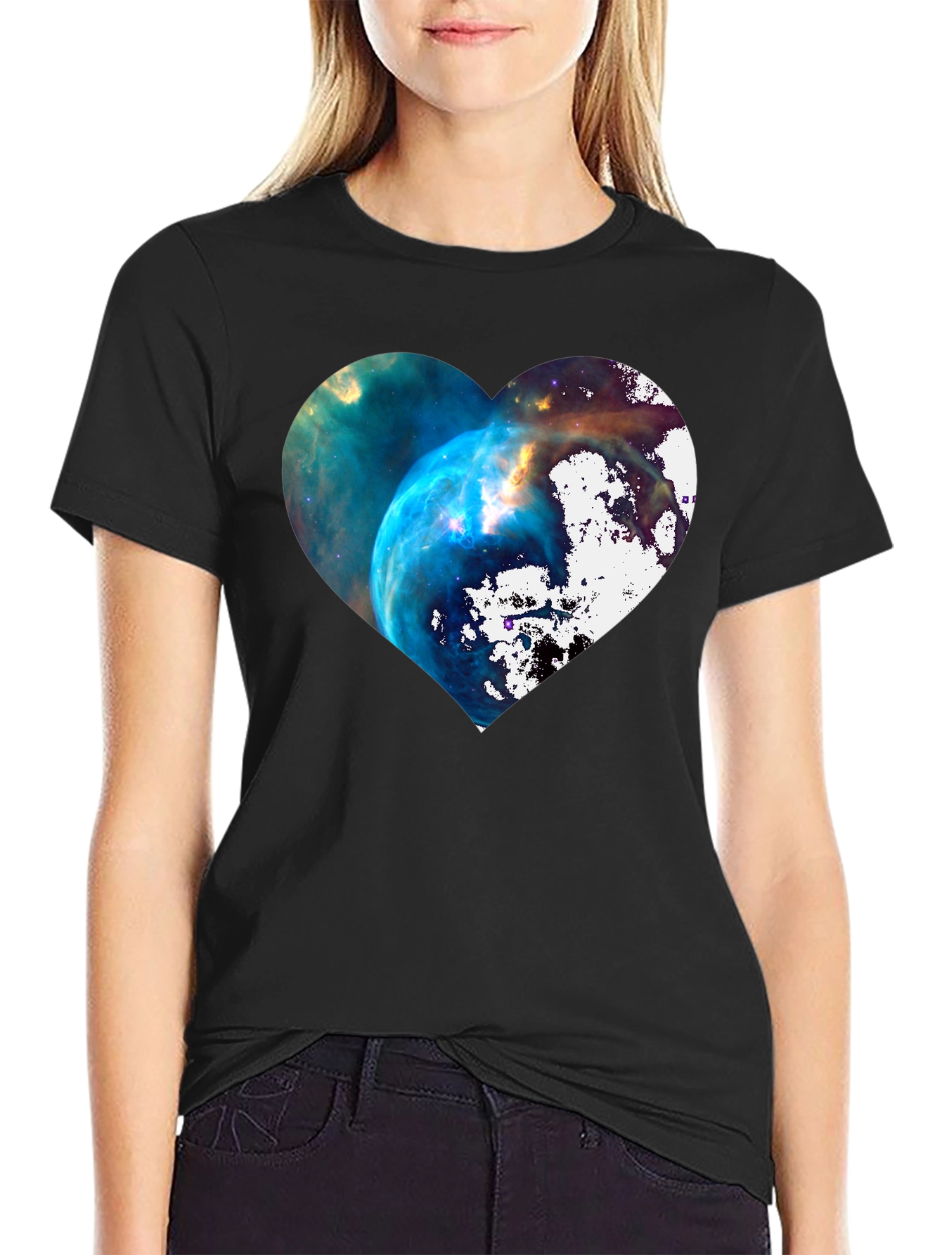 Galaxy Heart Graphic Black T-Shirt