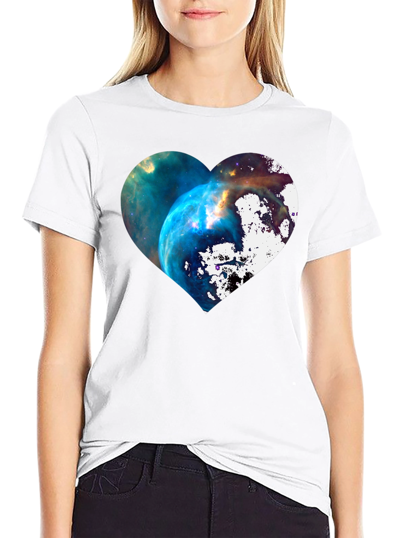 Galaxy Heart Graphic Black T-Shirt