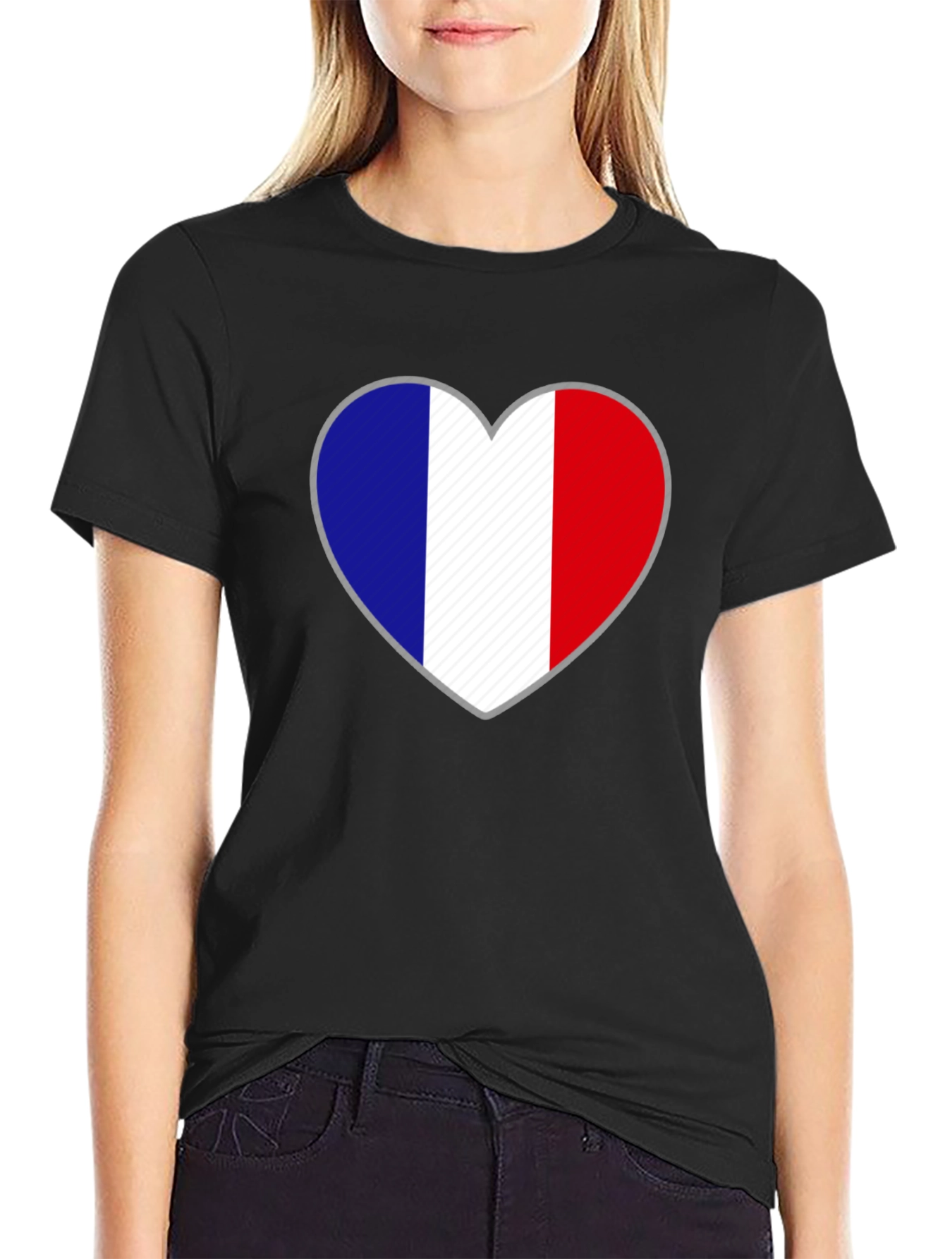 French Flag Heart Graphic T-Shirt