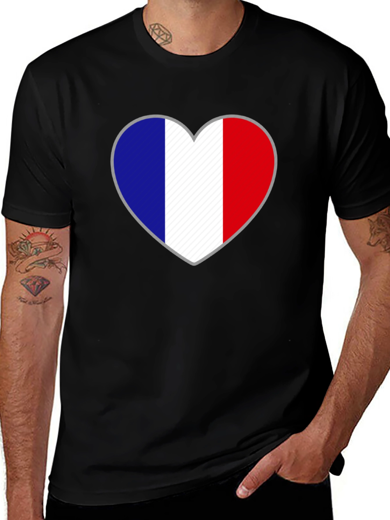 French Flag Heart Graphic T-Shirt