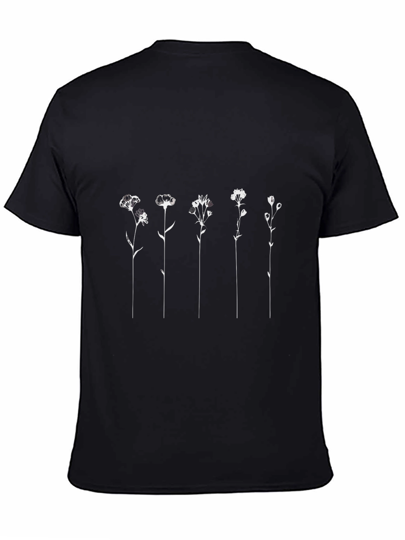 Floral Line Art Black T-Shirt