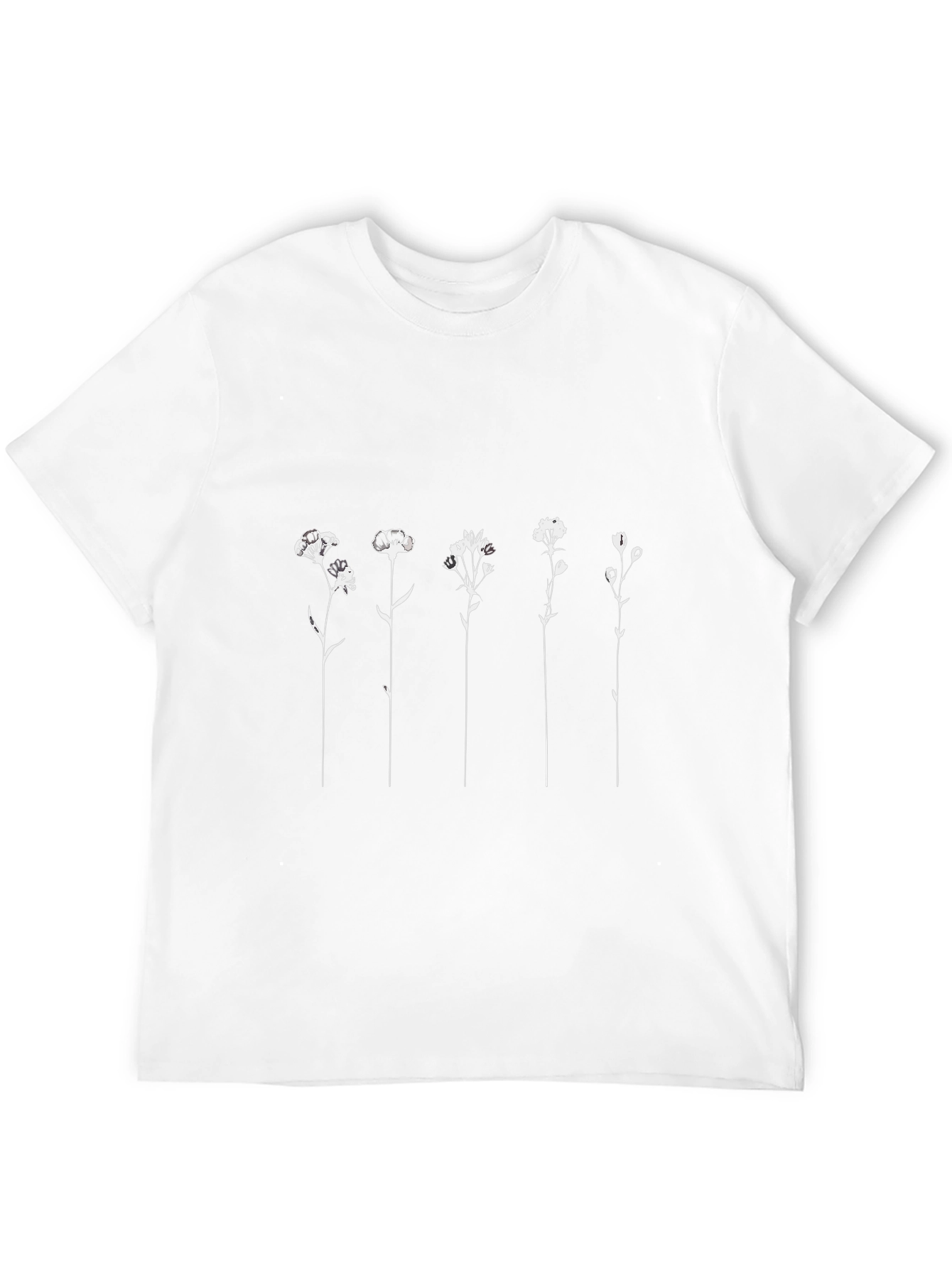 Floral Line Art Black T-Shirt