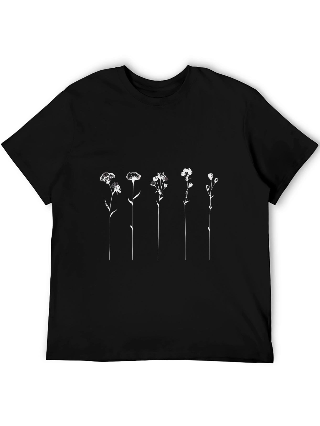 Floral Line Art Black T-Shirt