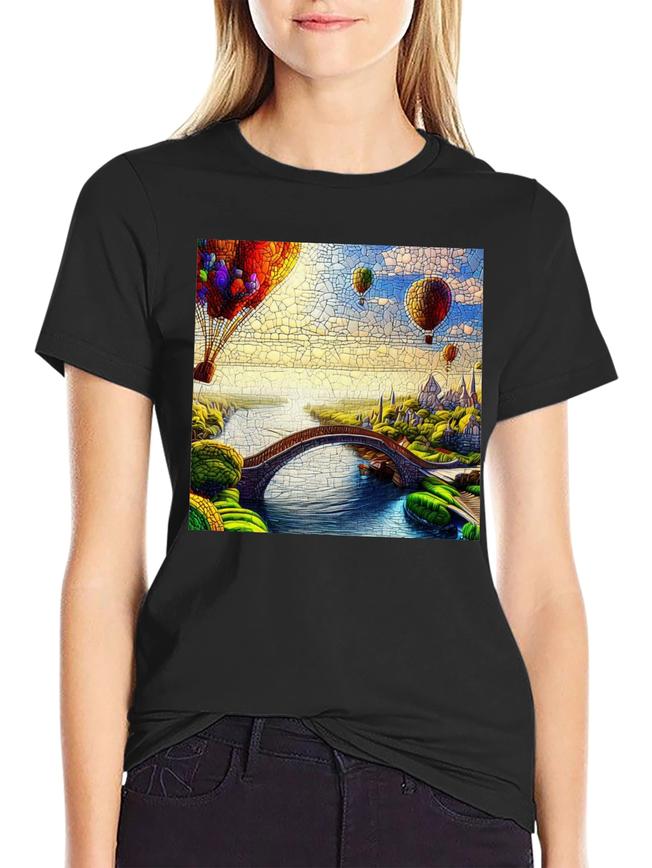 Artistic Landscape Hot Air Balloon Graphic Tee