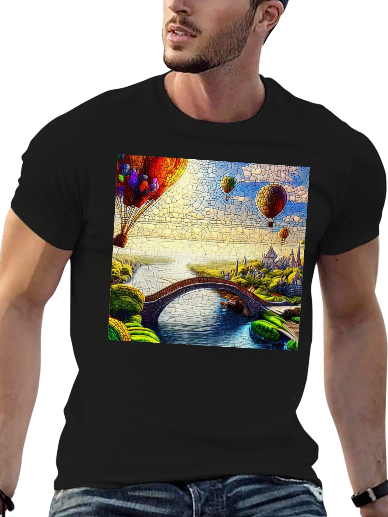 Artistic Landscape Hot Air Balloon Graphic Tee