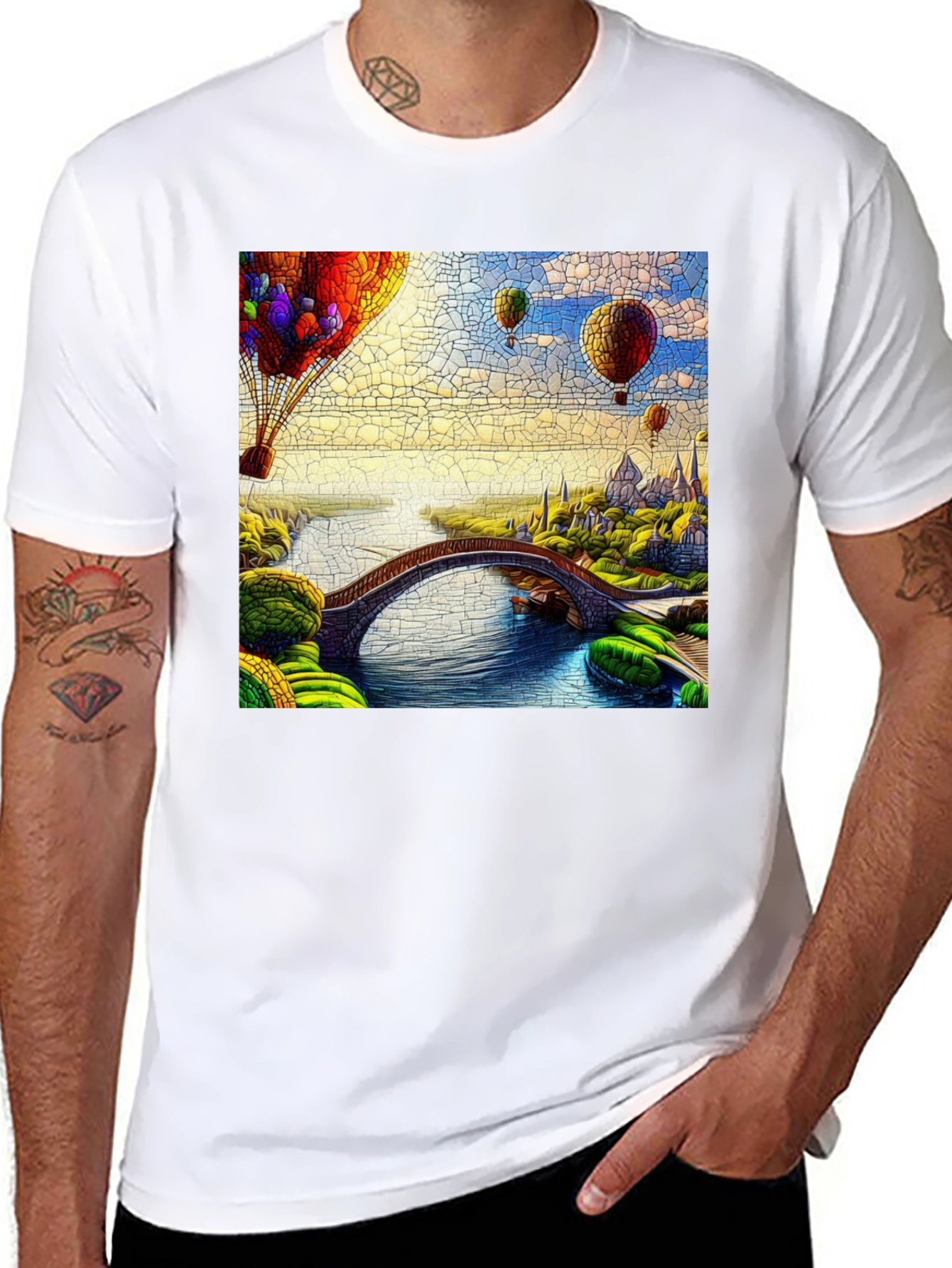 Artistic Landscape Hot Air Balloon Graphic Tee