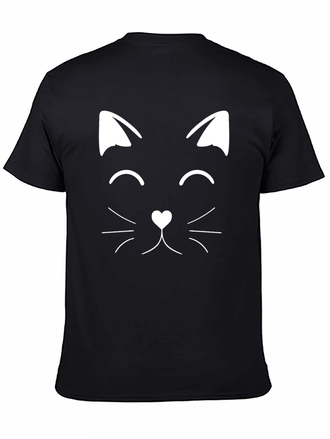 Cute Cat Face Graphic Tee - Black Cotton T-Shirt