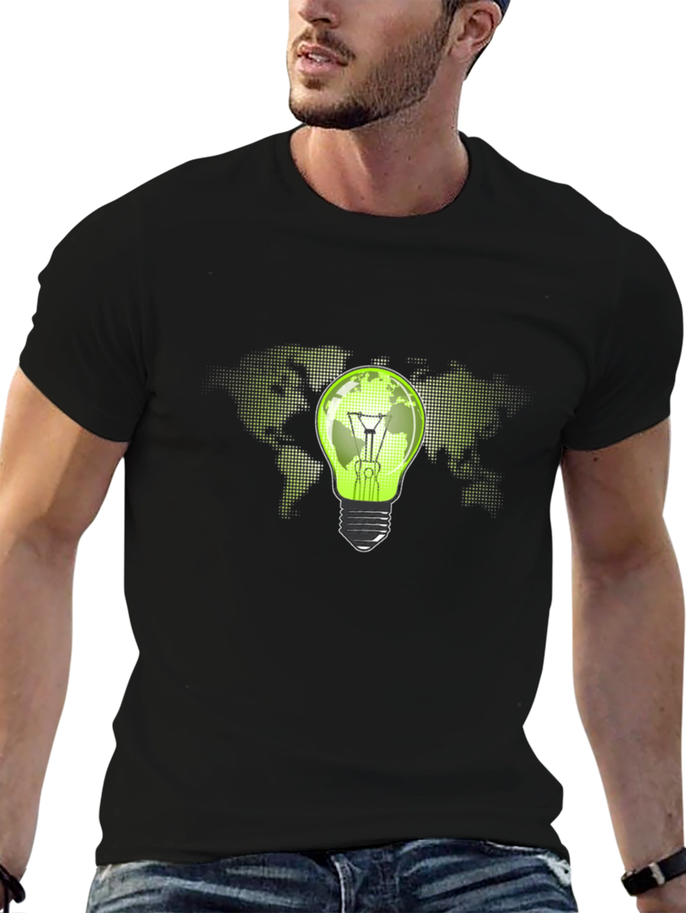 Eco-Friendly World Bulb Black T-Shirt