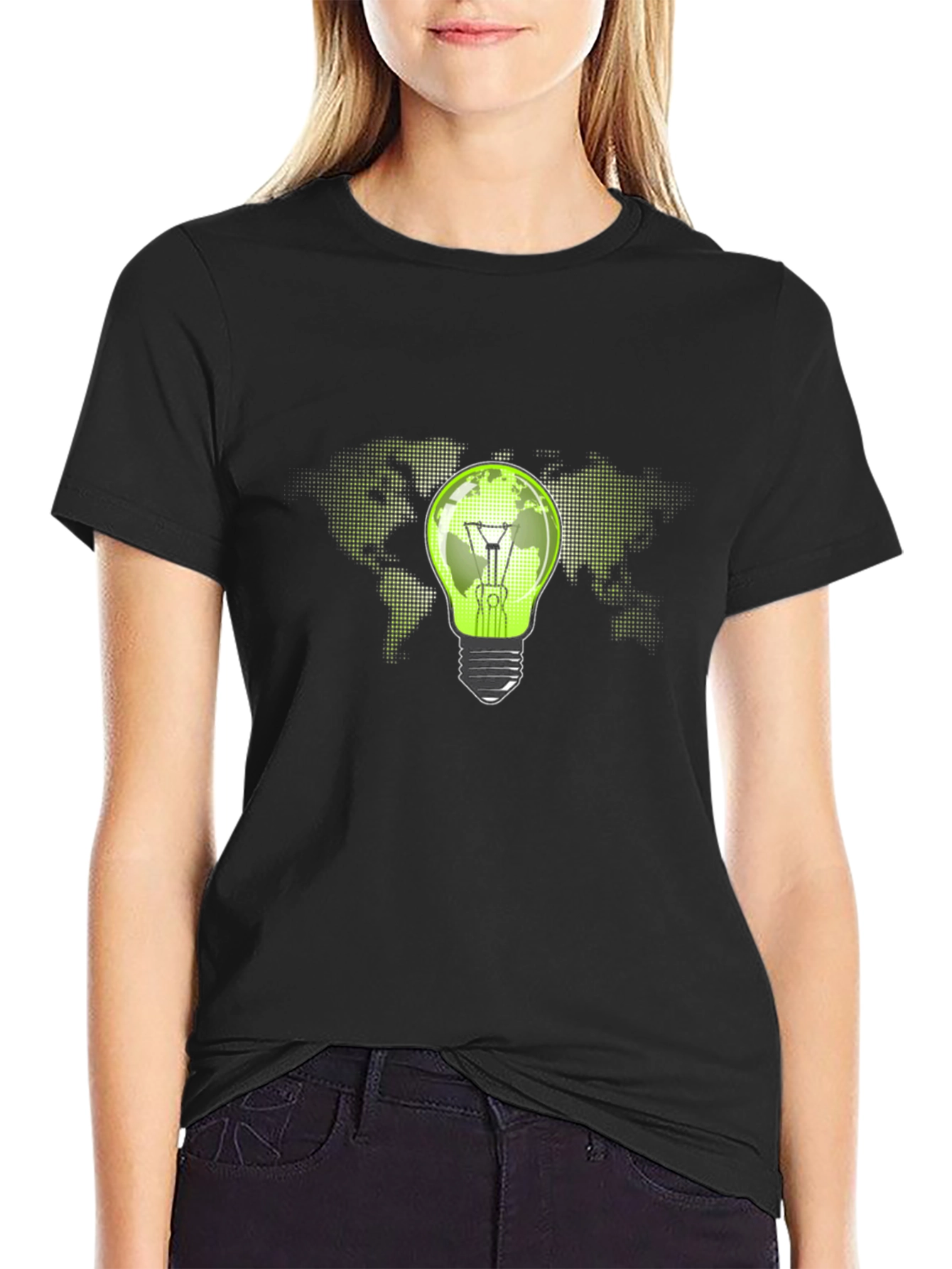 Eco-Friendly World Bulb Black T-Shirt