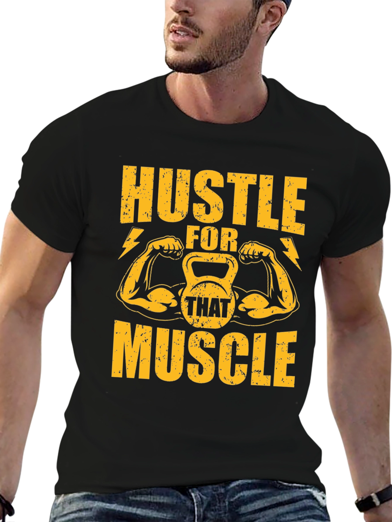 Hustle For That Muscle Black Graphic Tee