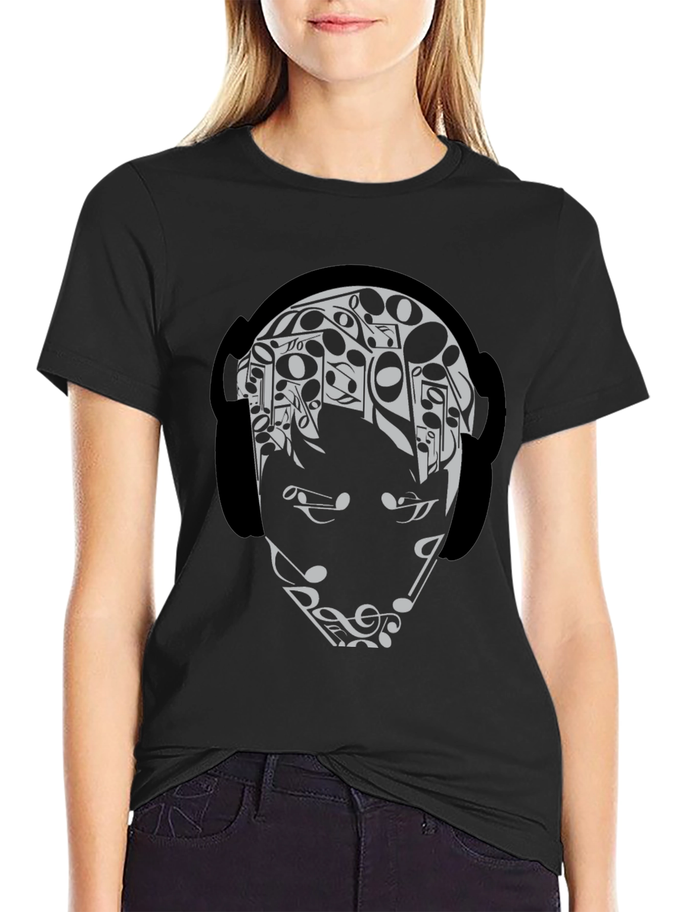Music Lover Graphic Tee - Black Cotton Blend