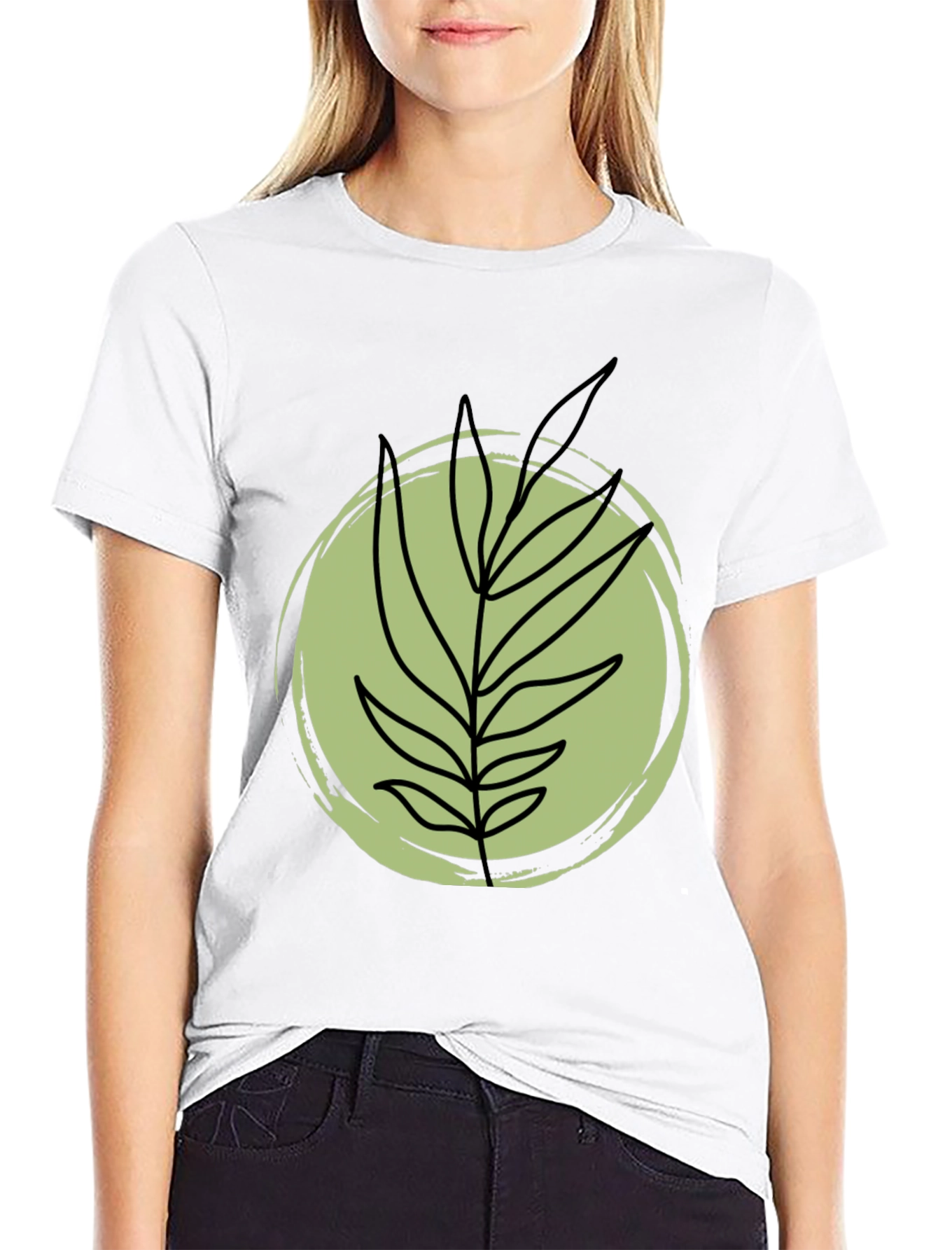 Stylish Black Tee with Abstract Leaf Design