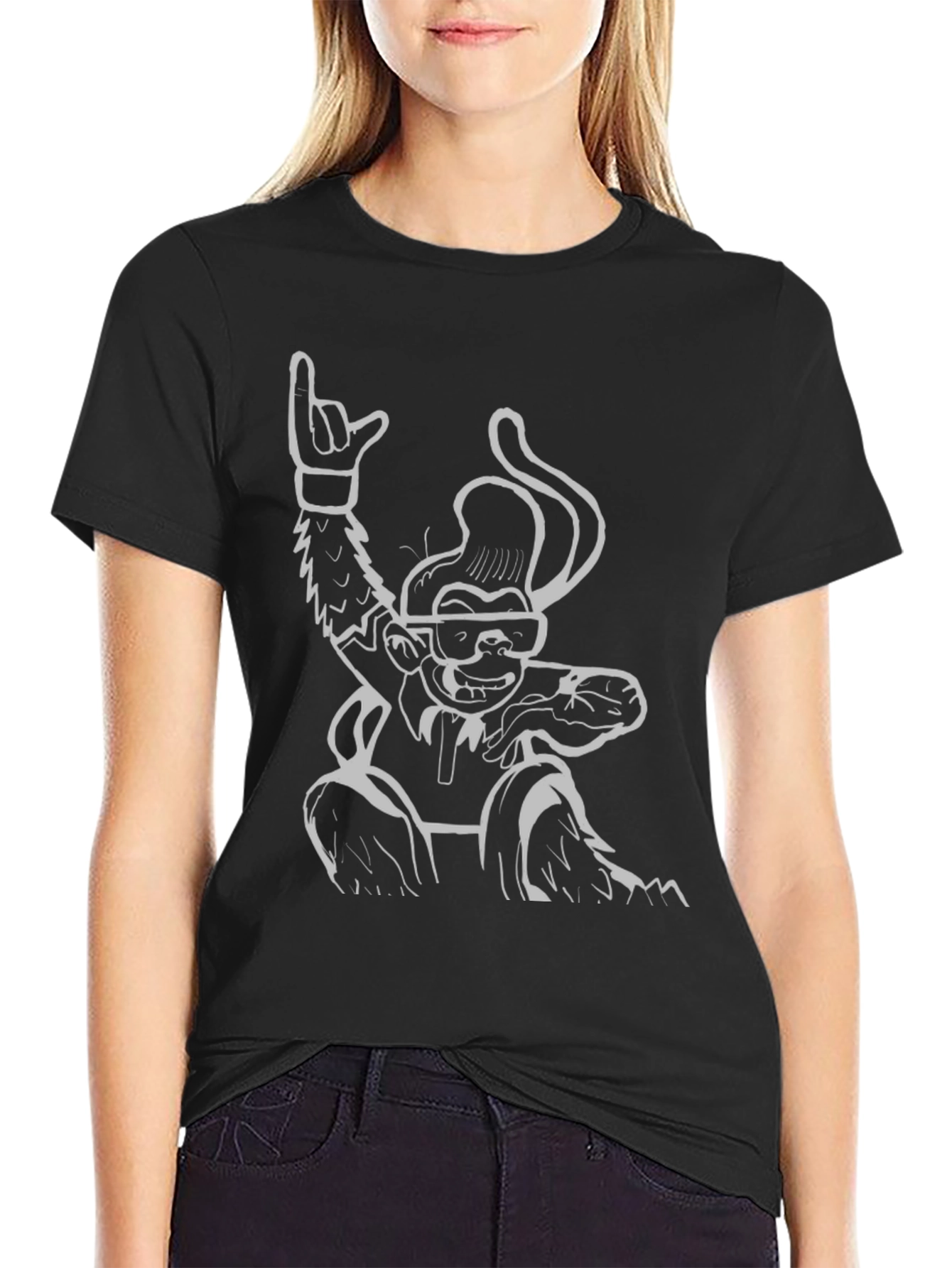 Cool Monkey Graphic Tee - Black Cotton T-Shirt