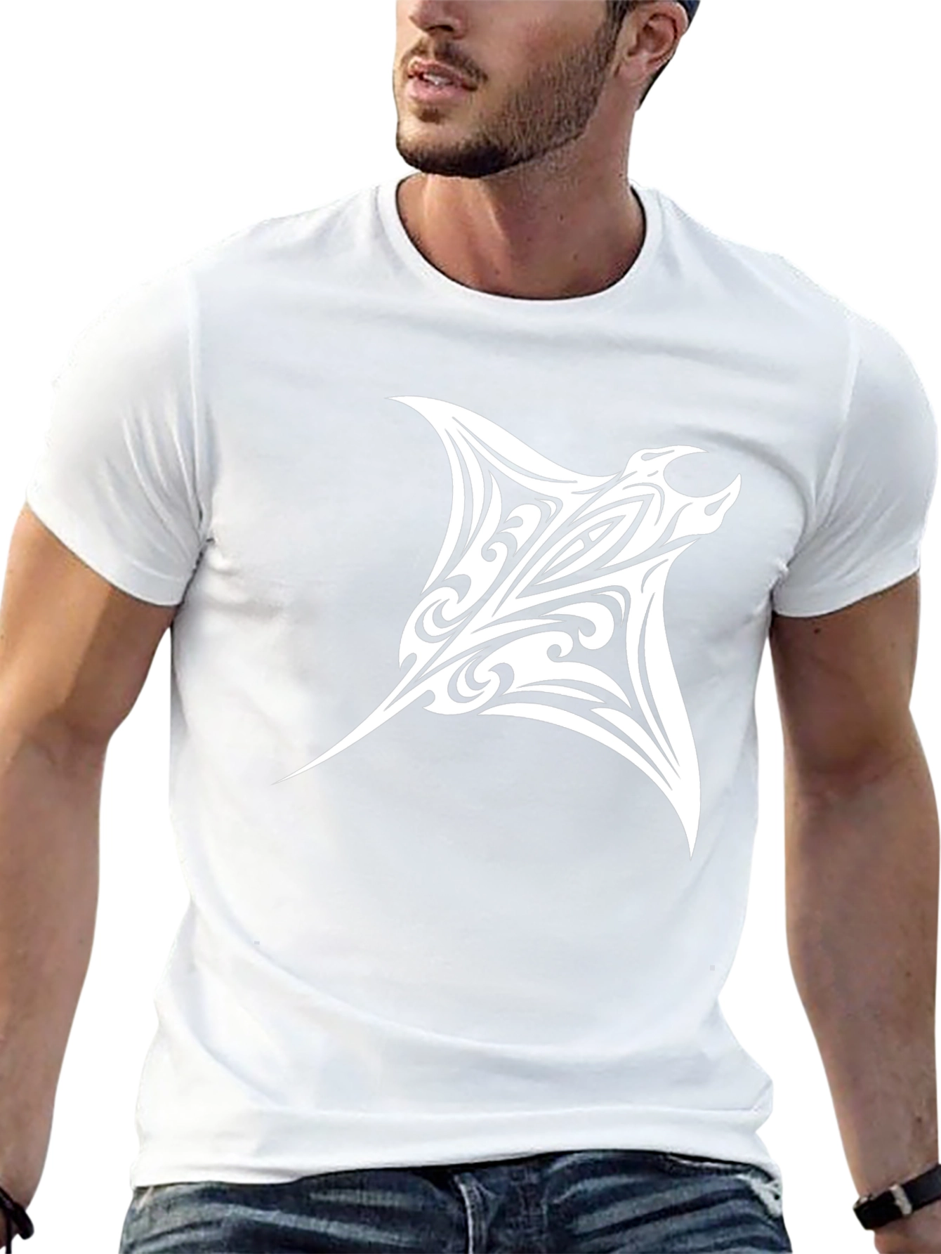 Tribal Manta Ray Graphic Tee - Black