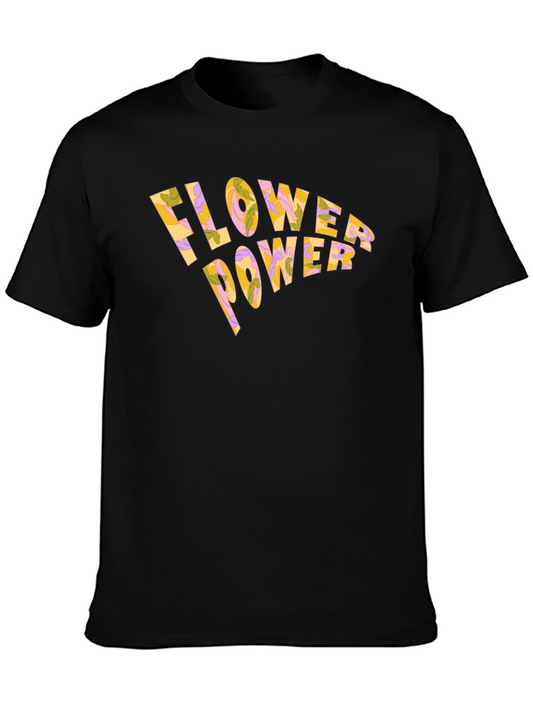 Flower Power Retro Black T-Shirt