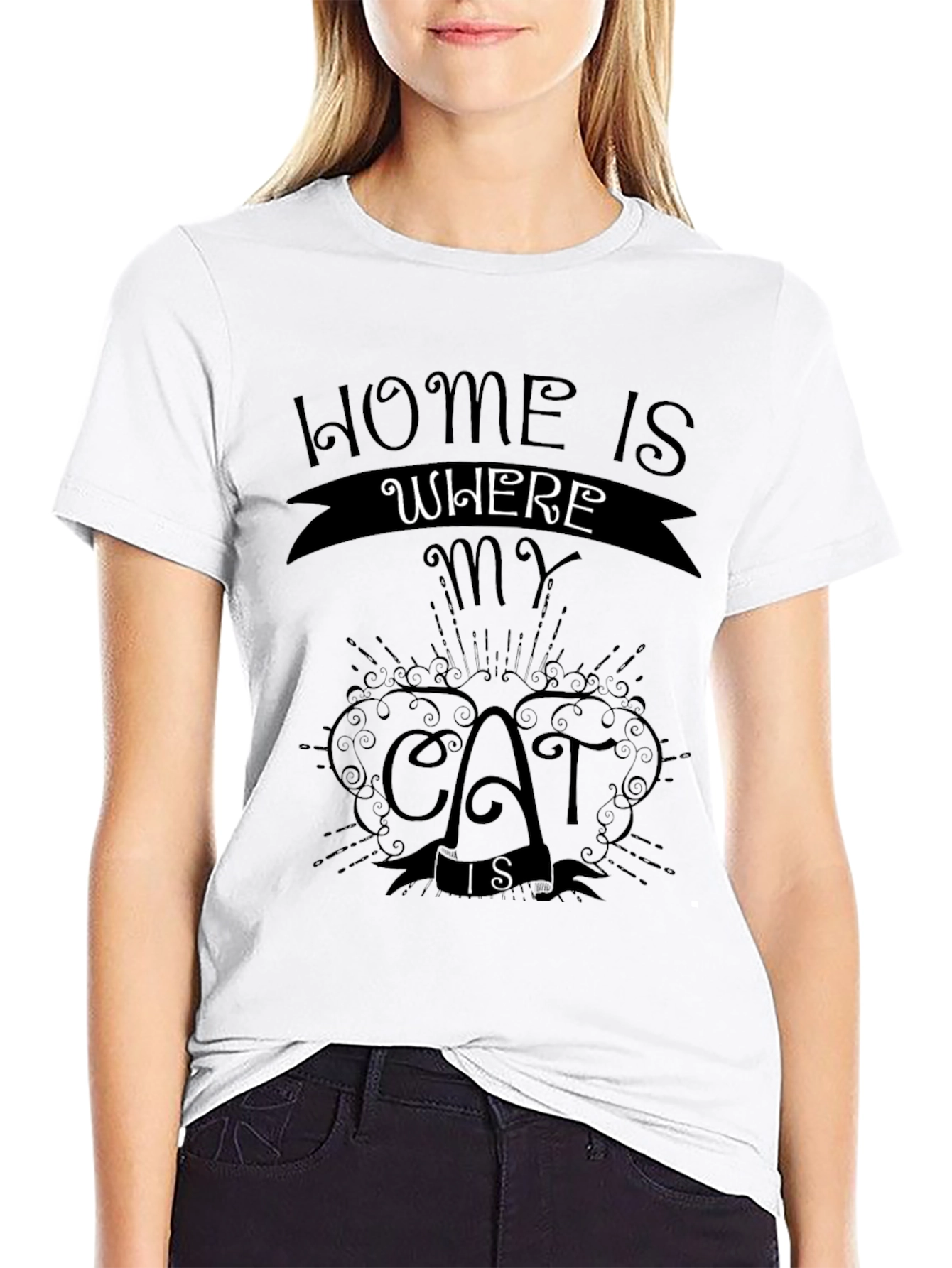 Home is Where My Cat Is Black T-Shirt