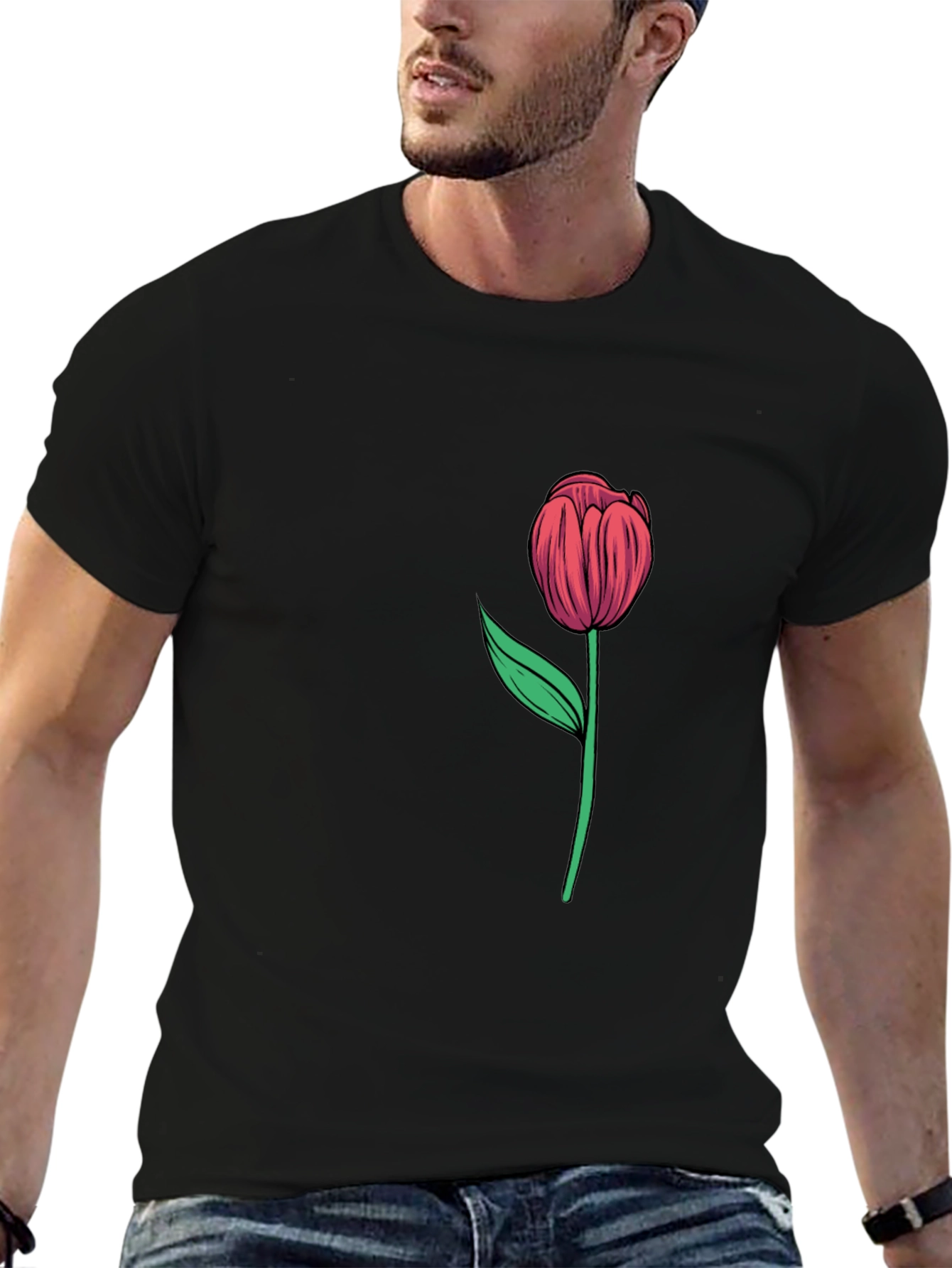 Tulip Graphic Tee - Stylish Black Cotton Shirt